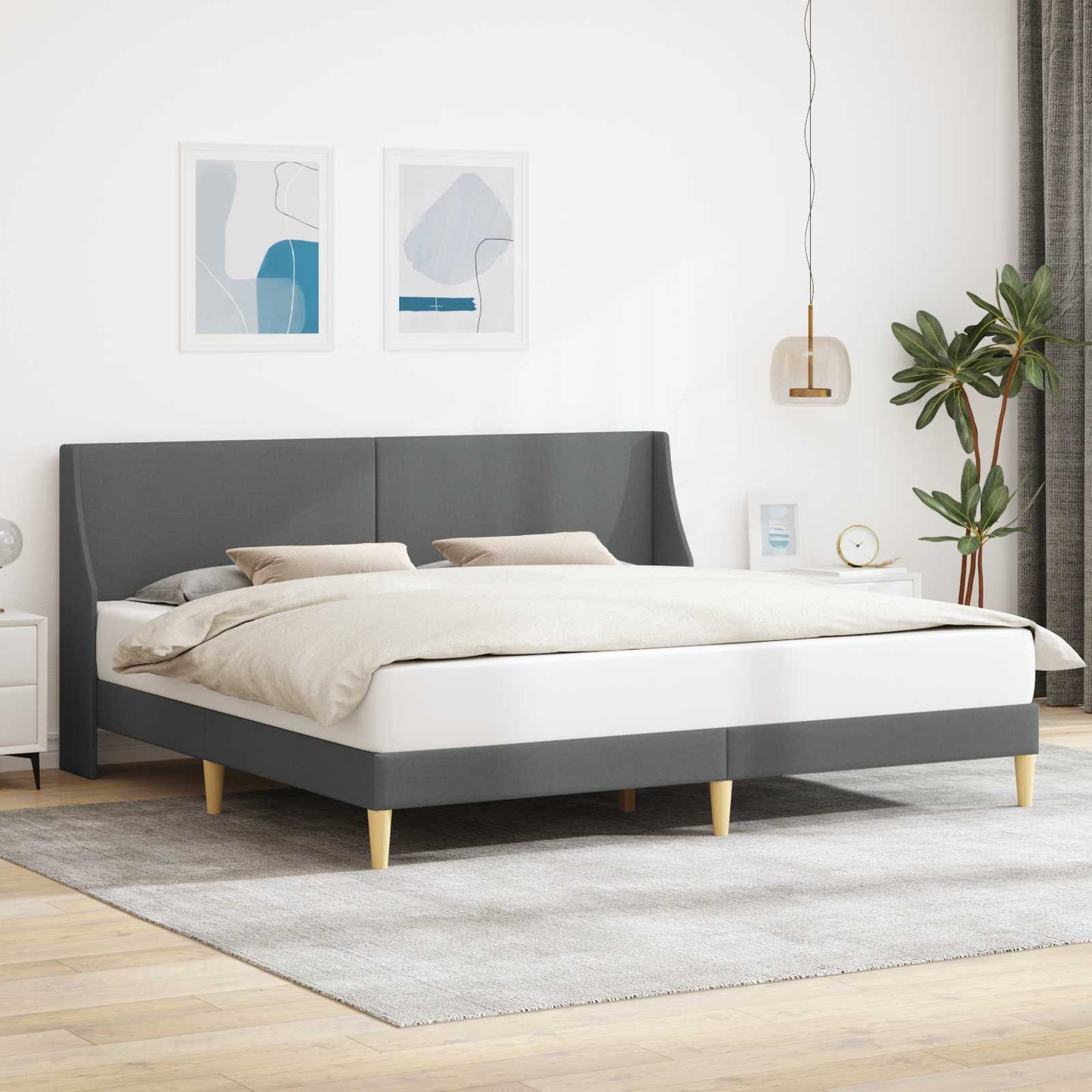 Sengestel med hovedgærde Mørkegrå 183 x 213 cm Stof