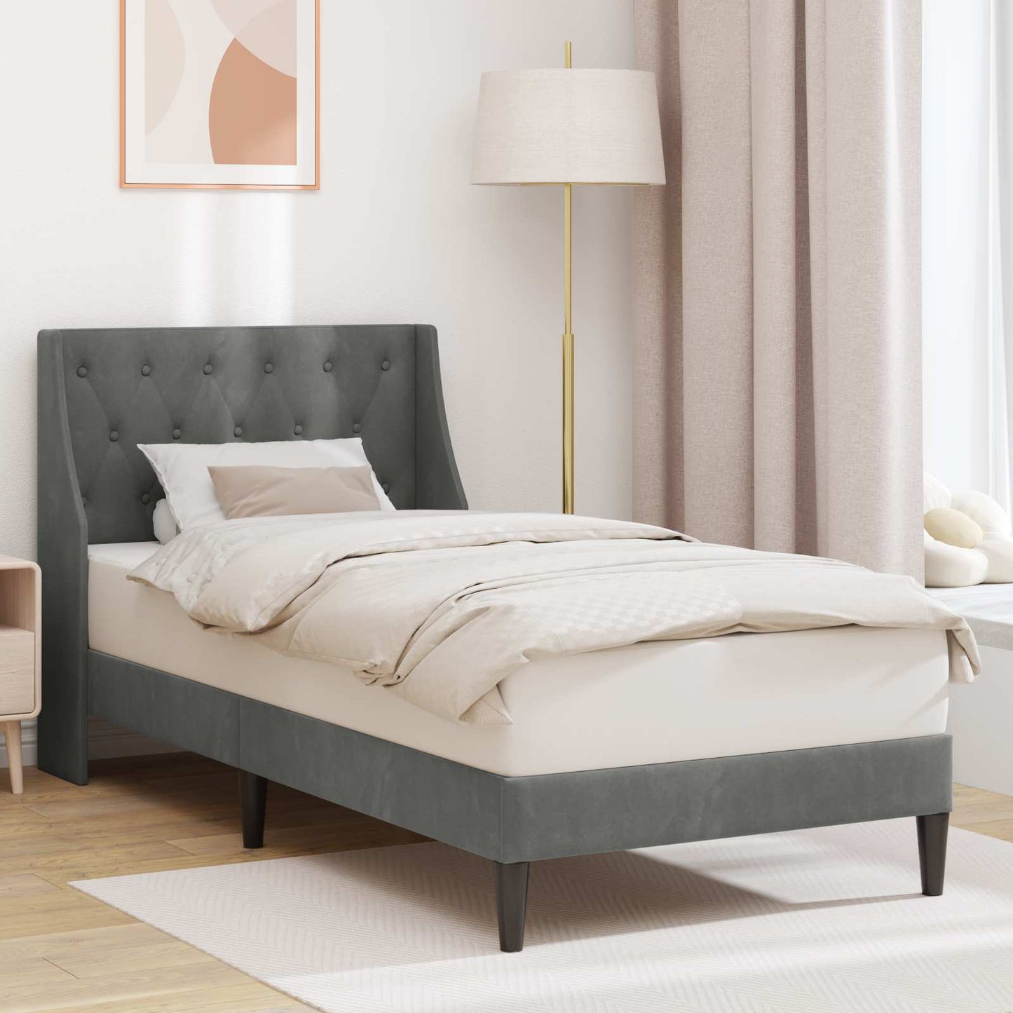 Sengestel med hovedgærde Mørkegrå 80 x 200 cm Fløjl