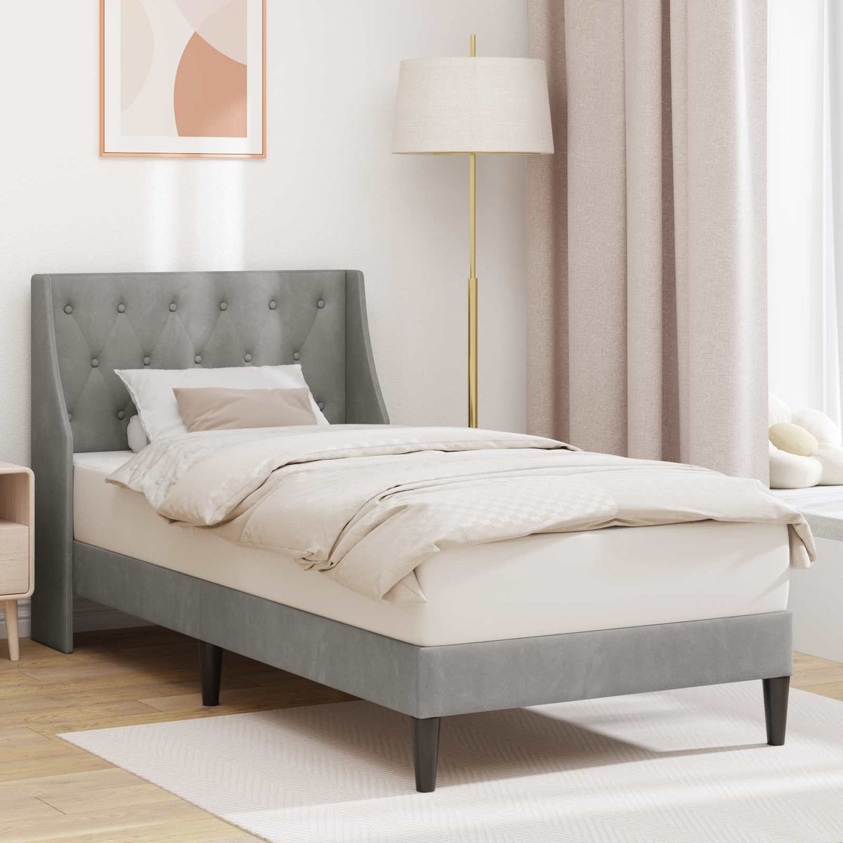 Sengestel med hovedgærde Lysegrå 100 x 200 cm Fløjl