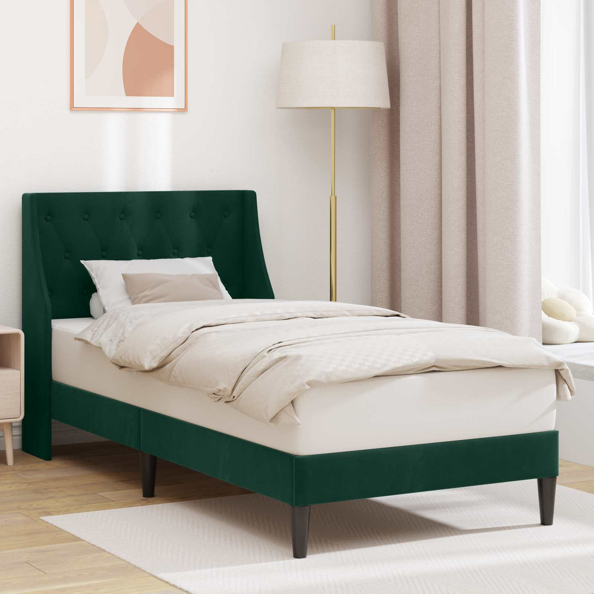Sengestel med hovedgærde Mørkegrøn 100 x 200 cm Fløjl