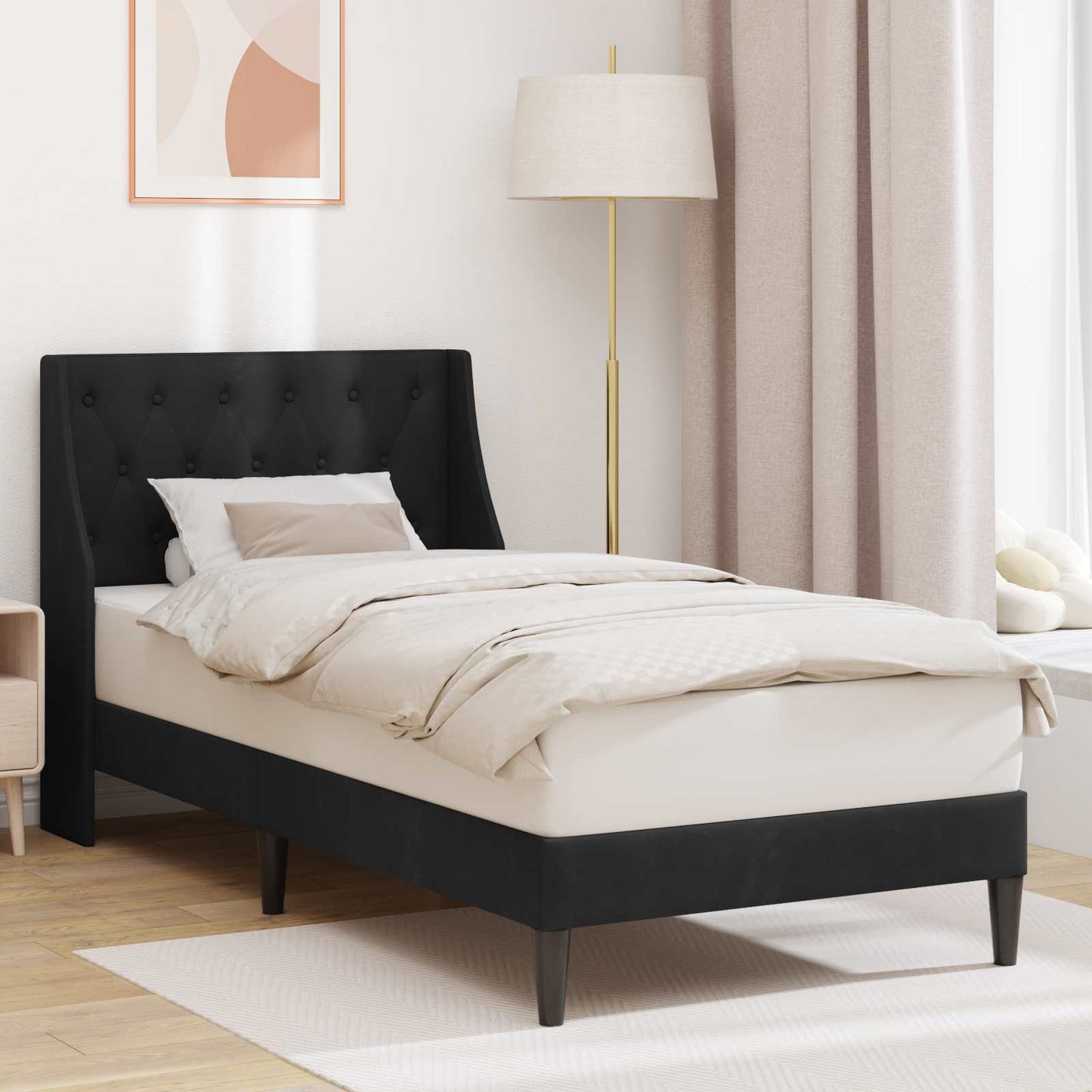 Sengestel med hovedgærde Sort 100 x 200 cm Fløjl