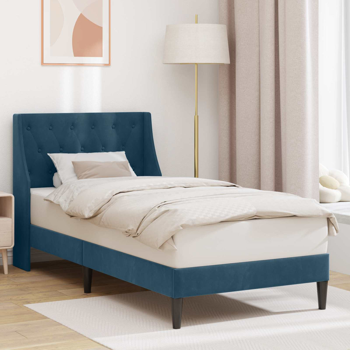 Sengestel med hovedgærde Blå 100 x 200 cm Fløjl