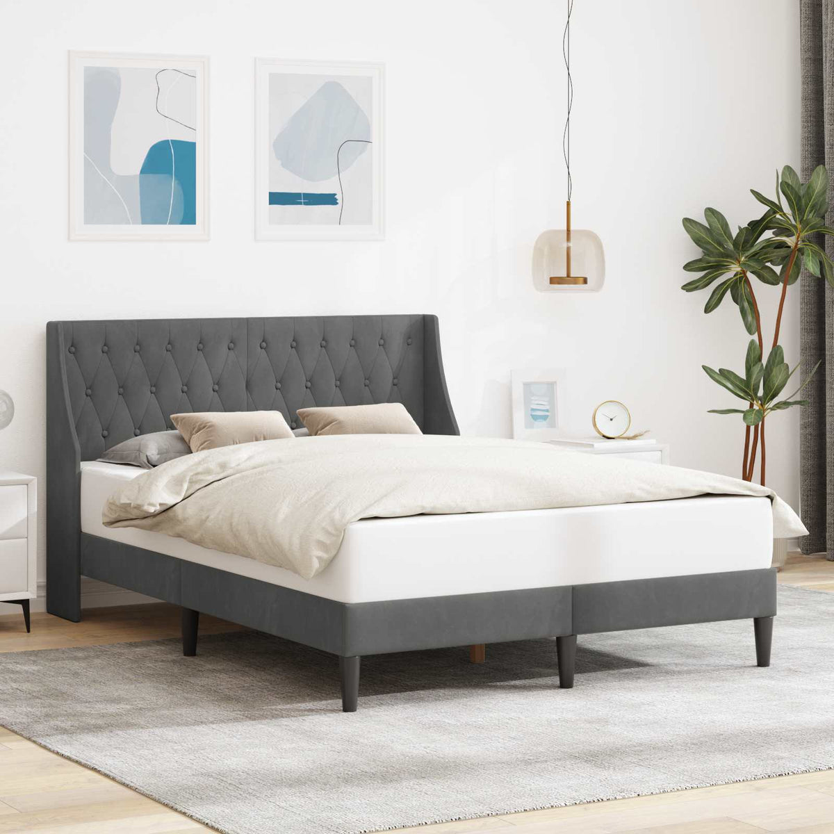 Sengestel med hovedgærde Mørkegrå 120 x 200 cm Fløjl