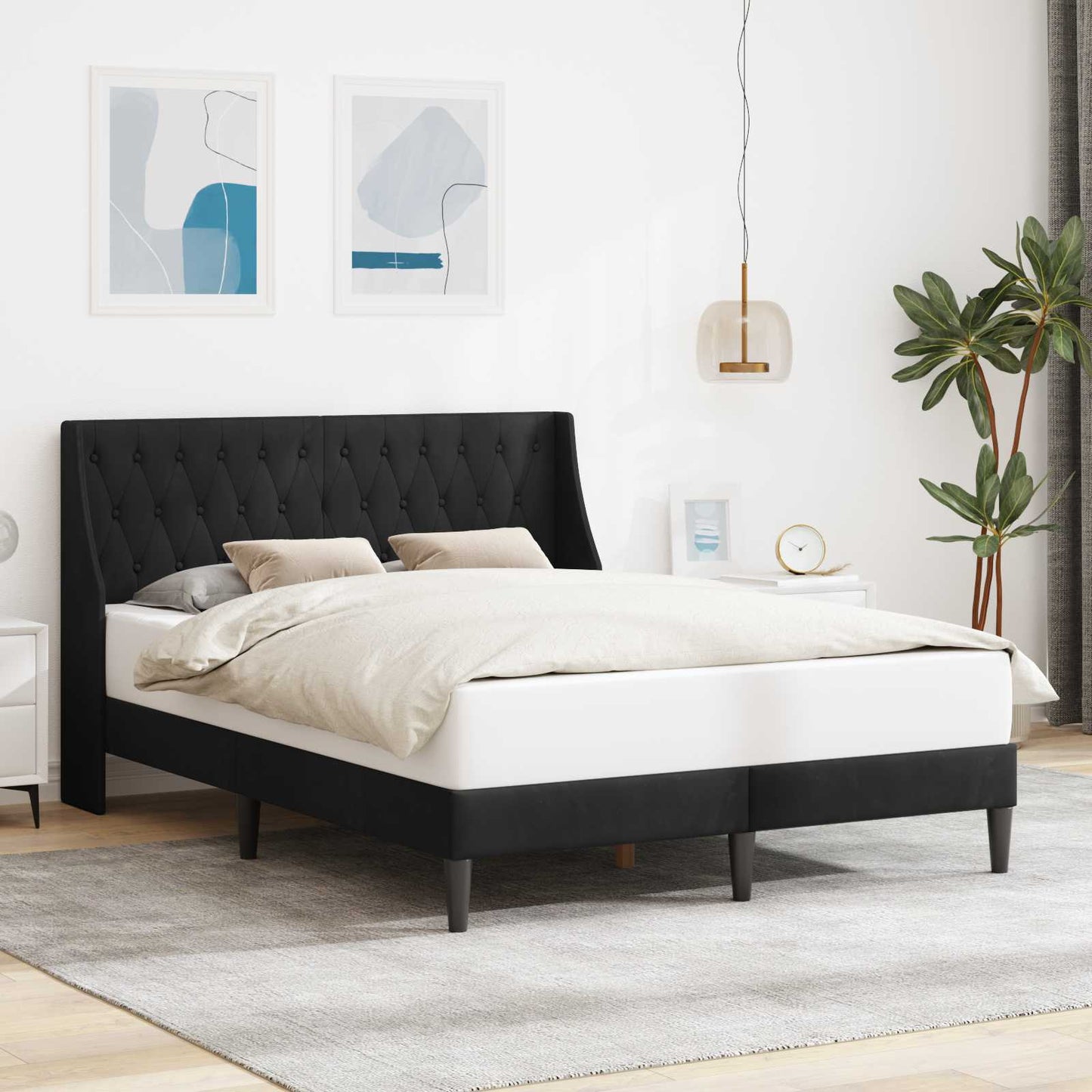 Sengestel med hovedgærde Sort 120 x 200 cm Fløjl