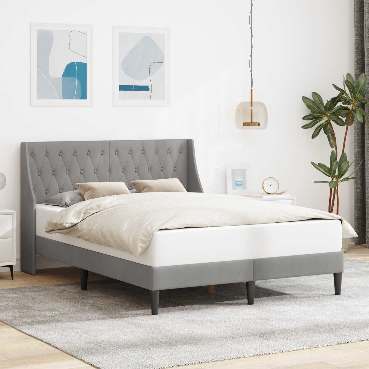 Sengestel med hovedgærde Lysegrå 140 x 200 cm Fløjl