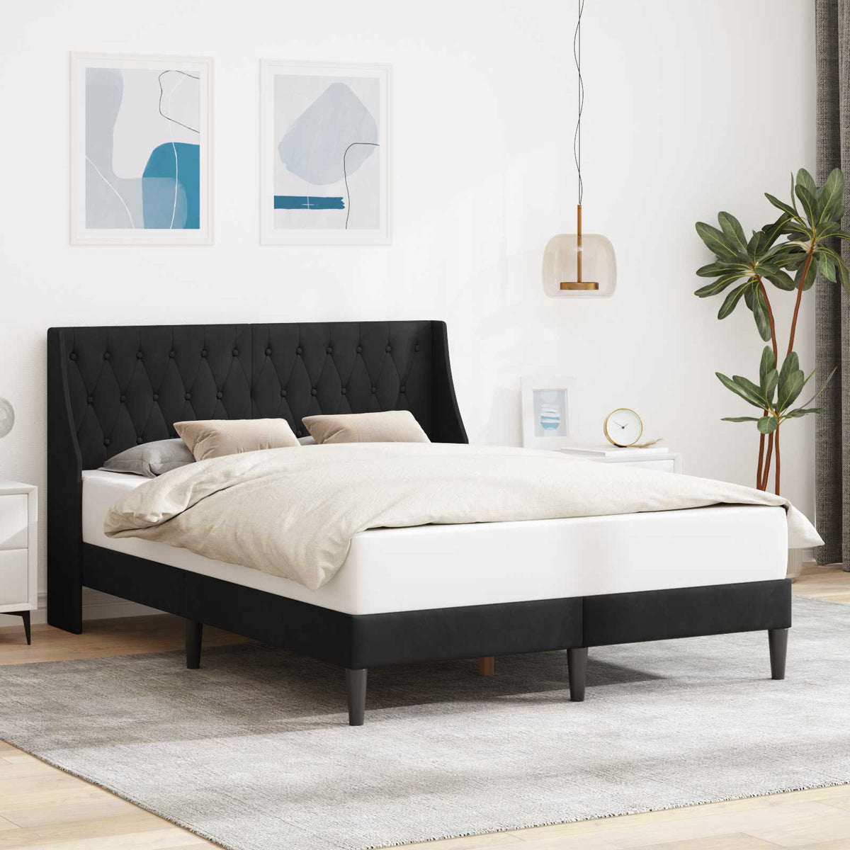 Sengestel med hovedgærde Sort 140 x 200 cm Fløjl