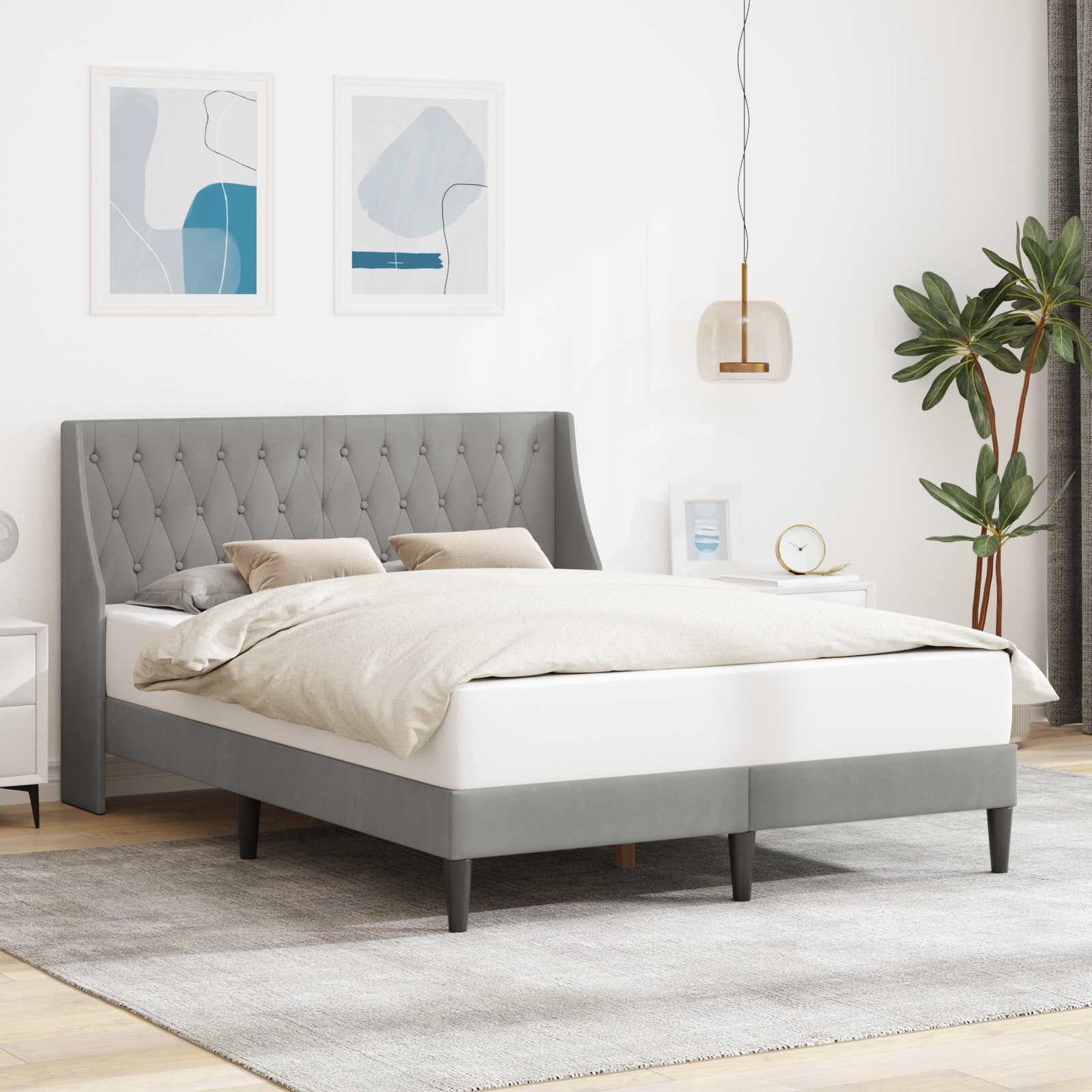 Sengestel med hovedgærde Lysegrå 160 x 200 cm Fløjl