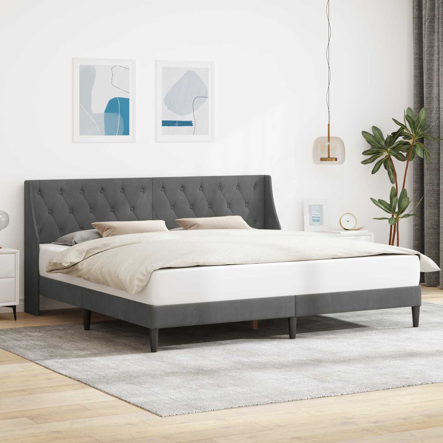 Sengestel med hovedgærde Mørkegrå 180 x 200 cm Fløjl