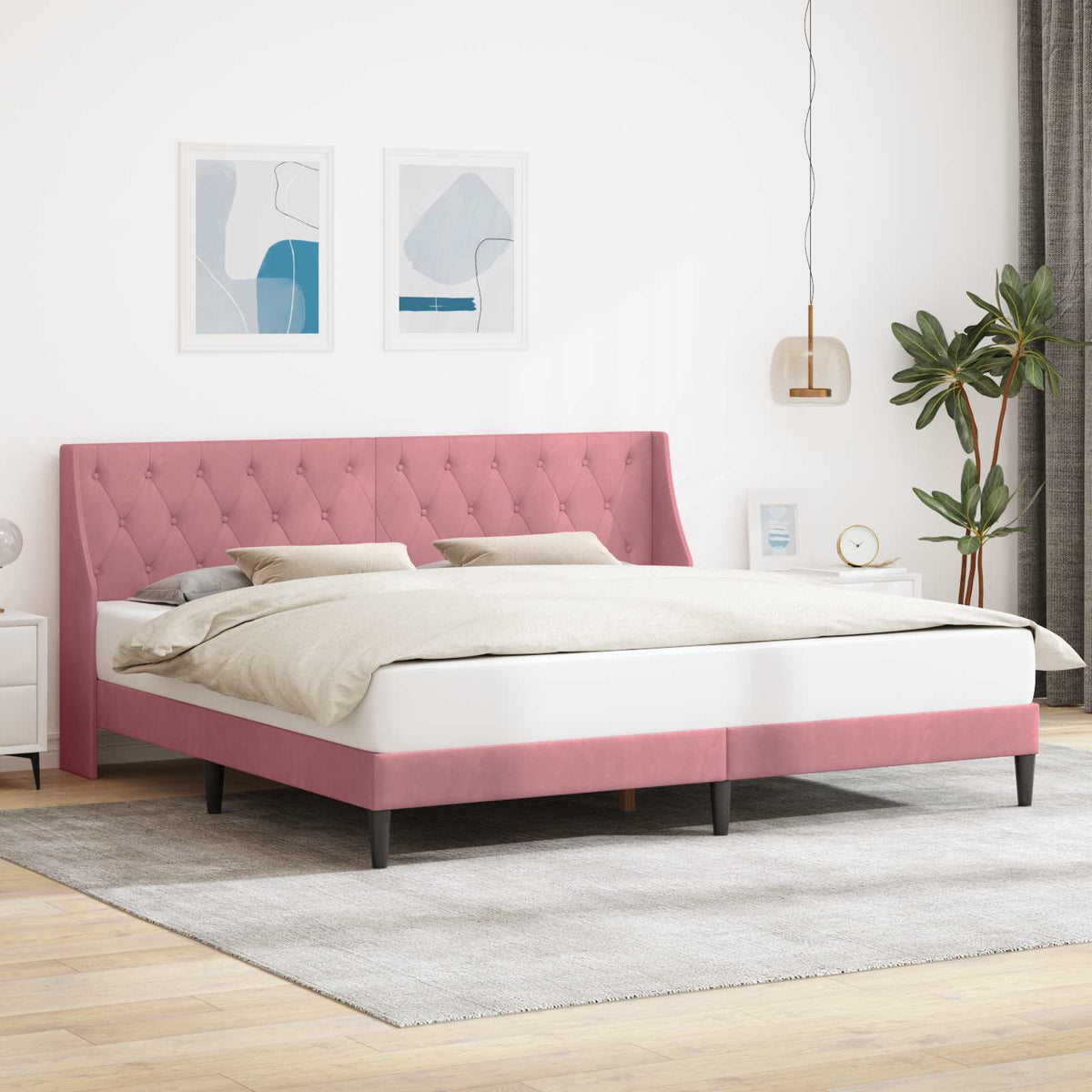 Sengestel med hovedgærde Lyserød 180 x 200 cm Fløjl