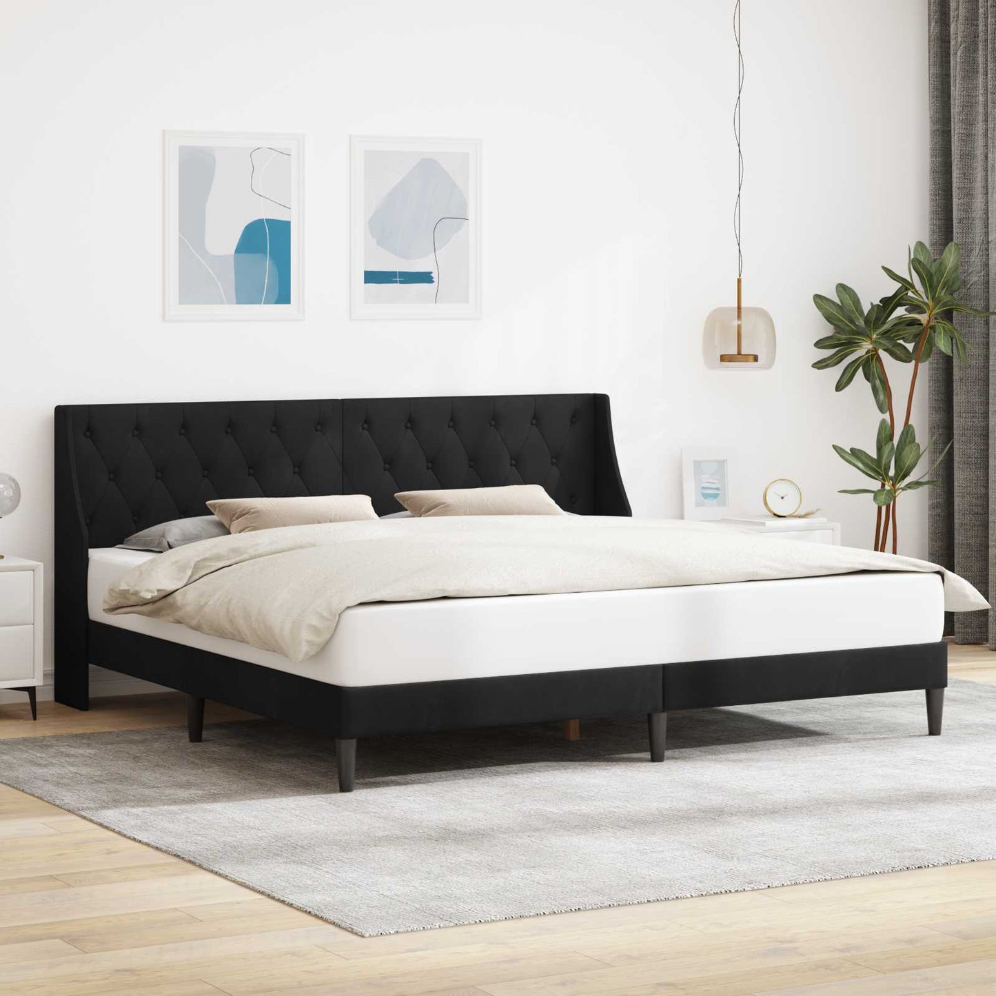 Sengestel med hovedgærde Sort 180 x 200 cm Fløjl