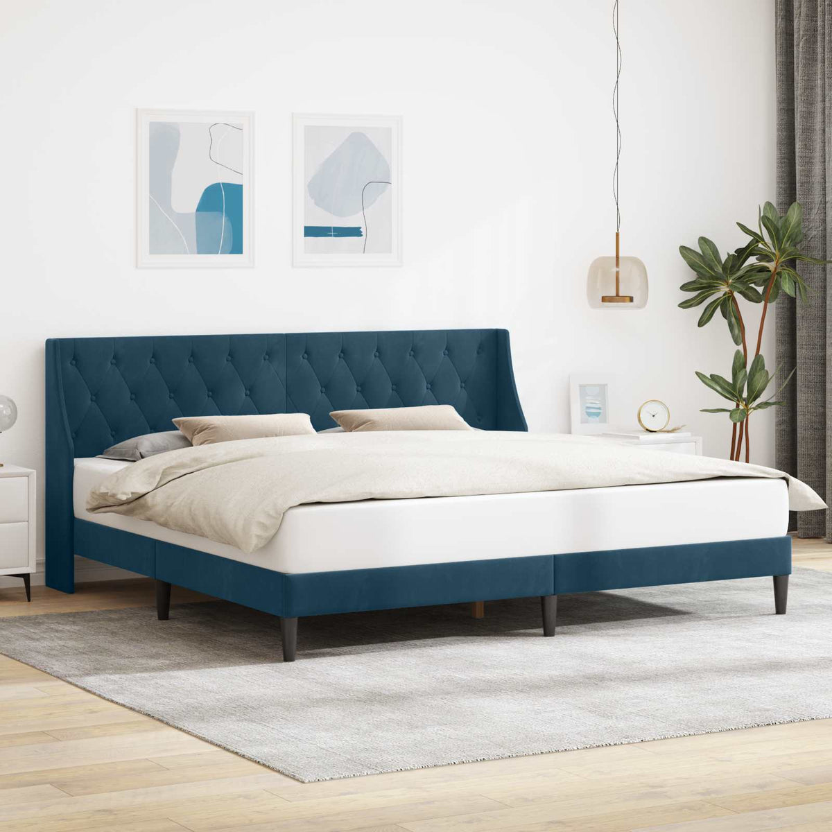 Sengestel med hovedgærde Blå 180 x 200 cm Fløjl