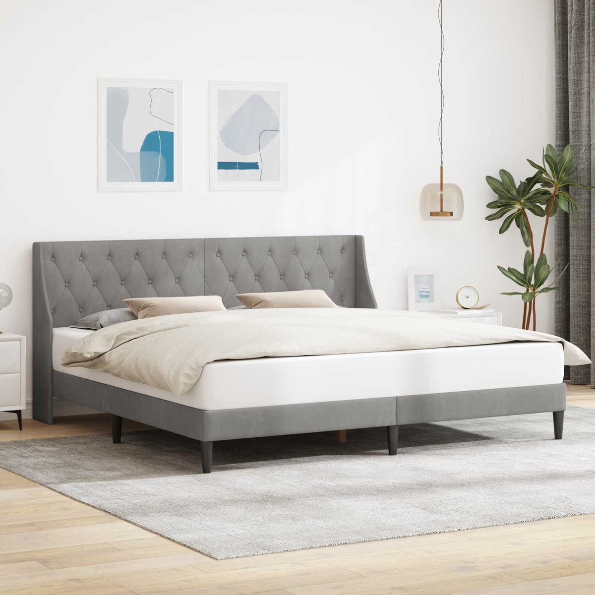 Sengestel med hovedgærde Lysegrå 200 x 200 cm Fløjl