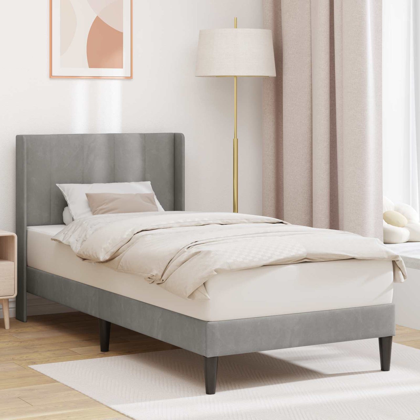 Sengestel med hovedgærde Lysegrå 80 x 200 cm Fløjl