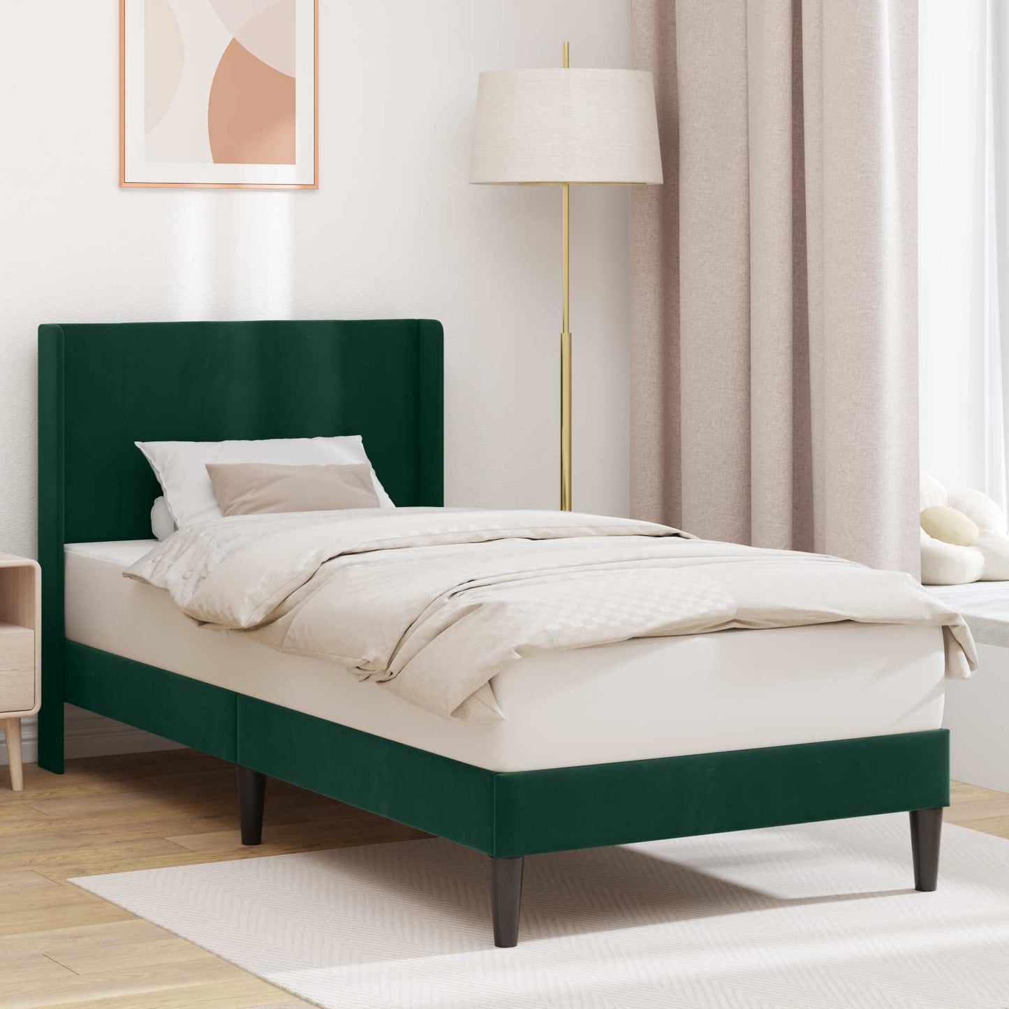 Sengestel med hovedgærde Mørkegrøn 90 x 190 cm Fløjl
