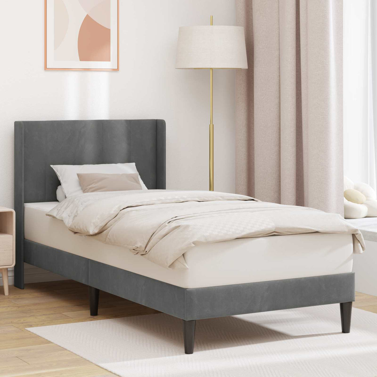 Sengestel med hovedgærde Mørkegrå 100 x 200 cm Fløjl