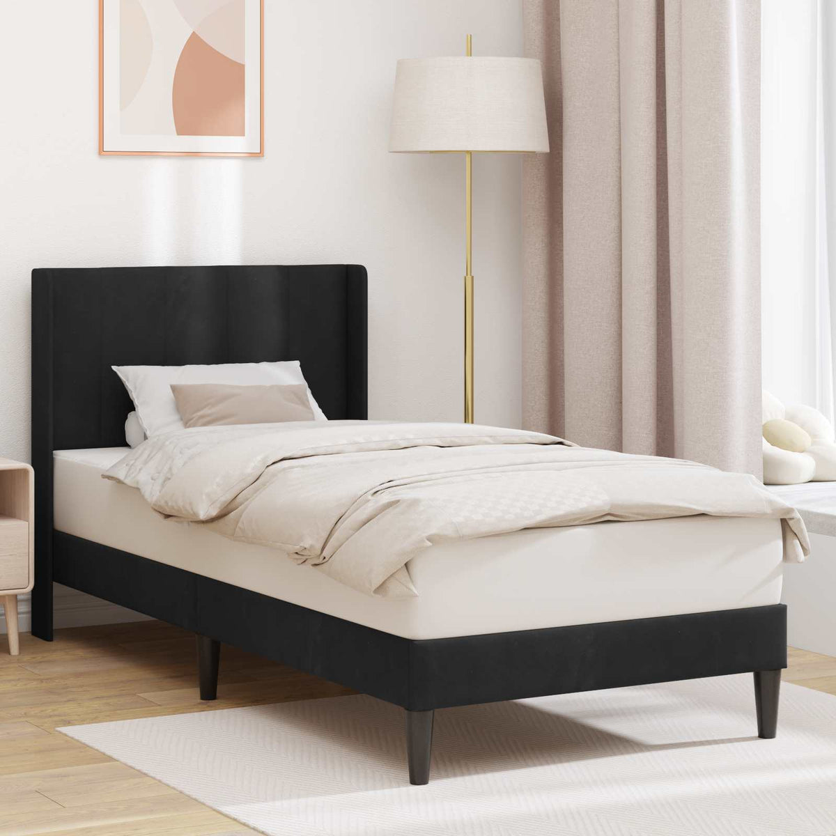 Sengestel med hovedgærde Sort 100 x 200 cm Fløjl