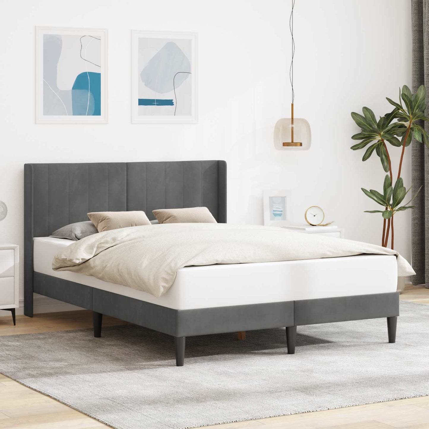 Sengestel med hovedgærde Mørkegrå 120 x 190 cm Fløjl