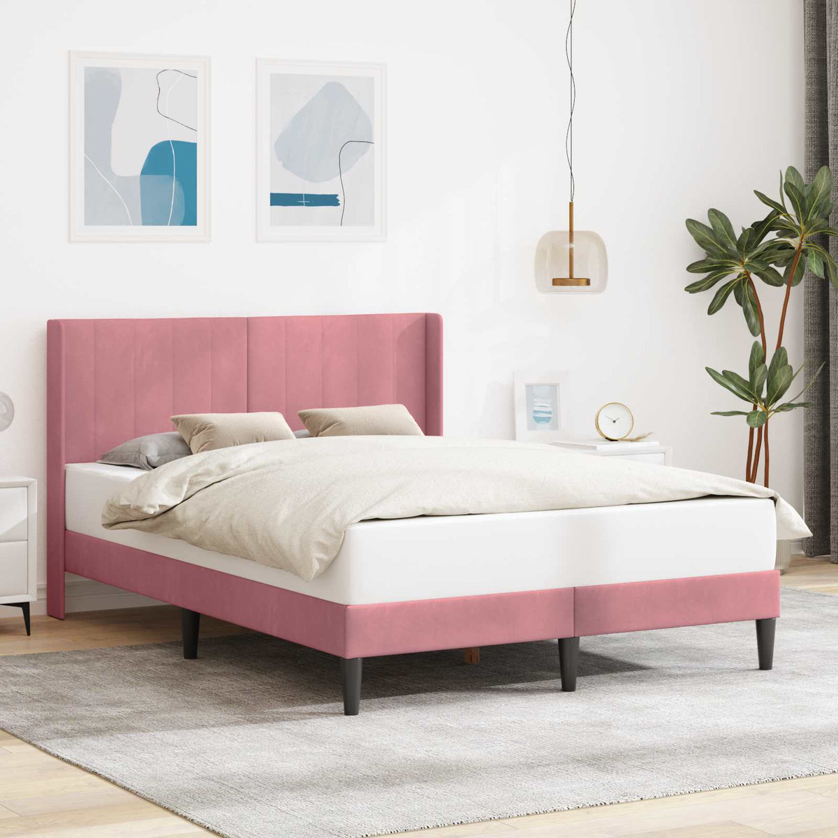Sengestel med hovedgærde Lyserød 120 x 200 cm Fløjl