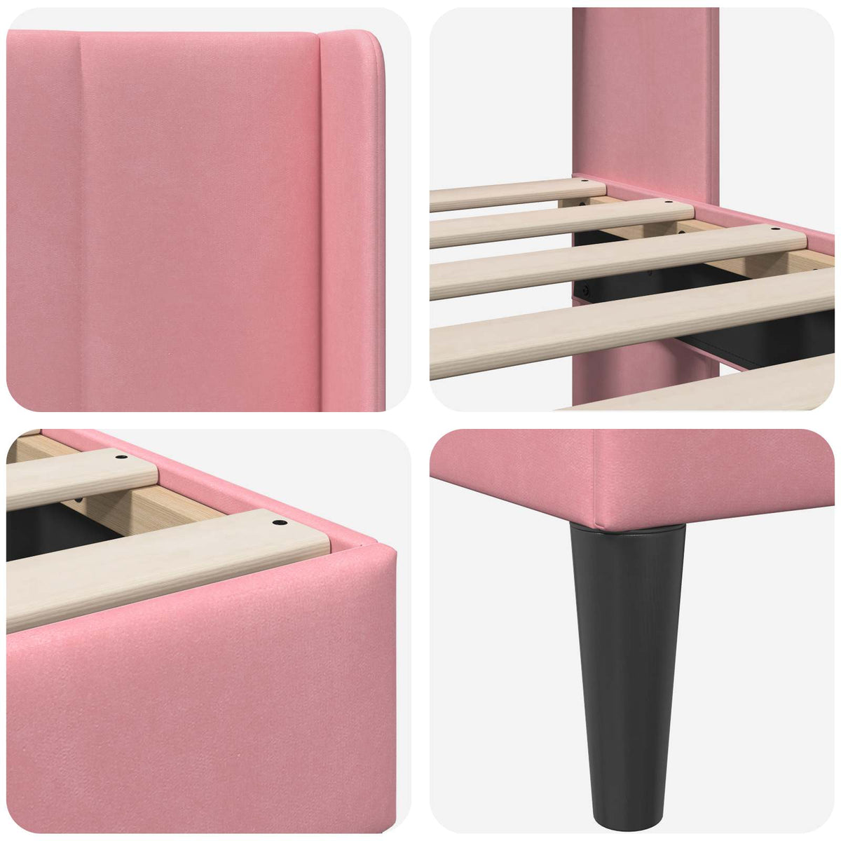 Sengestel med hovedgærde Lyserød 140 x 190 cm Fløjl
