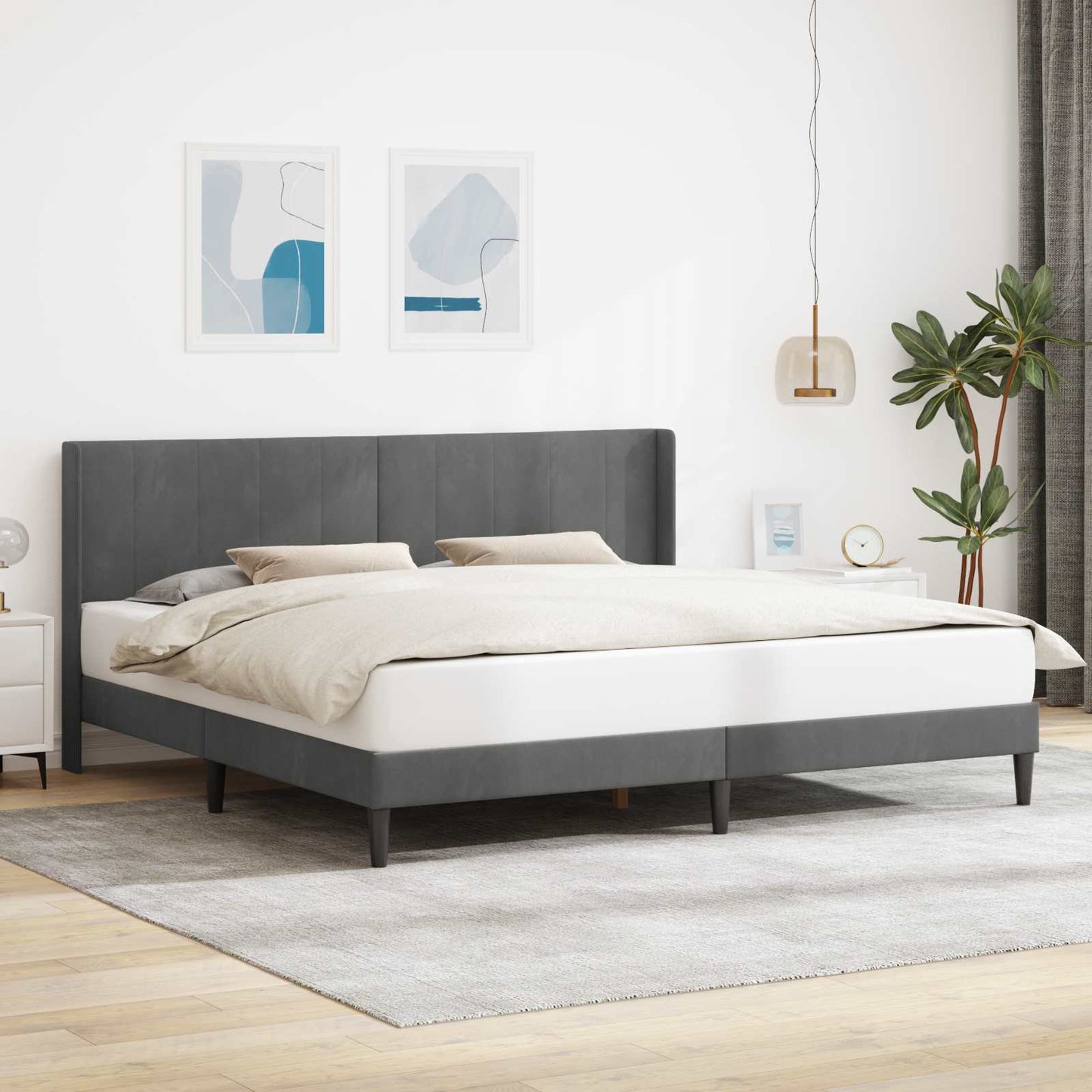 Sengestel med hovedgærde Mørkegrå 200 x 200 cm Fløjl