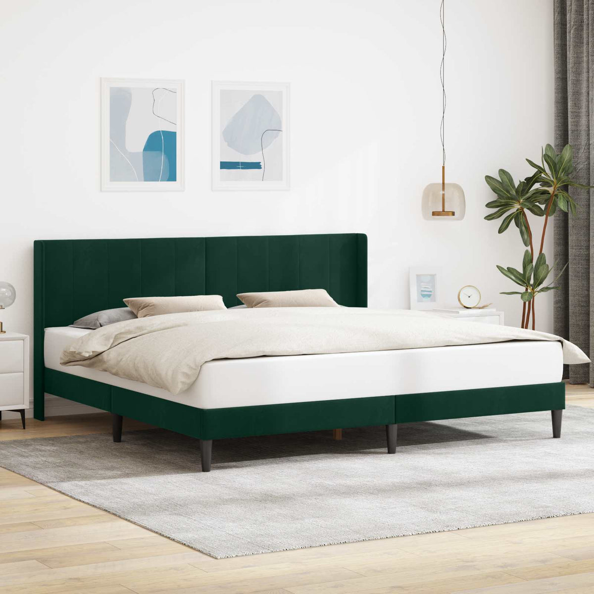 Sengestel med hovedgærde Mørkegrøn 200 x 200 cm Fløjl