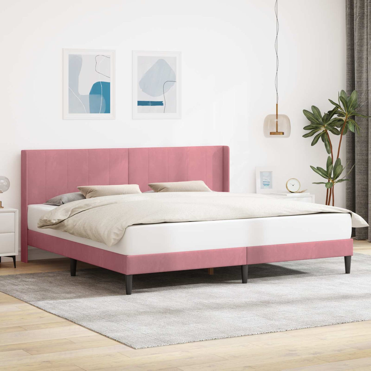 Sengestel med hovedgærde Lyserød 200 x 200 cm Fløjl