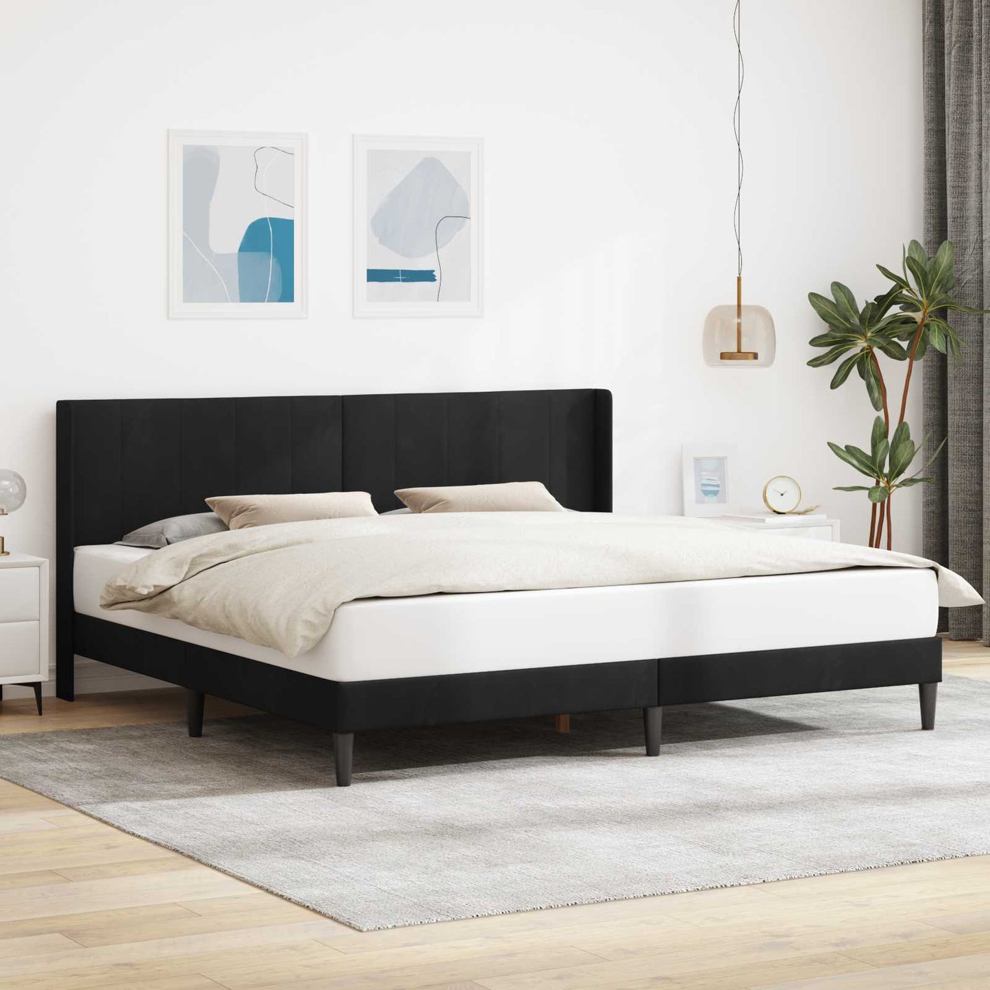 Sengestel med hovedgærde Sort 200 x 200 cm Fløjl