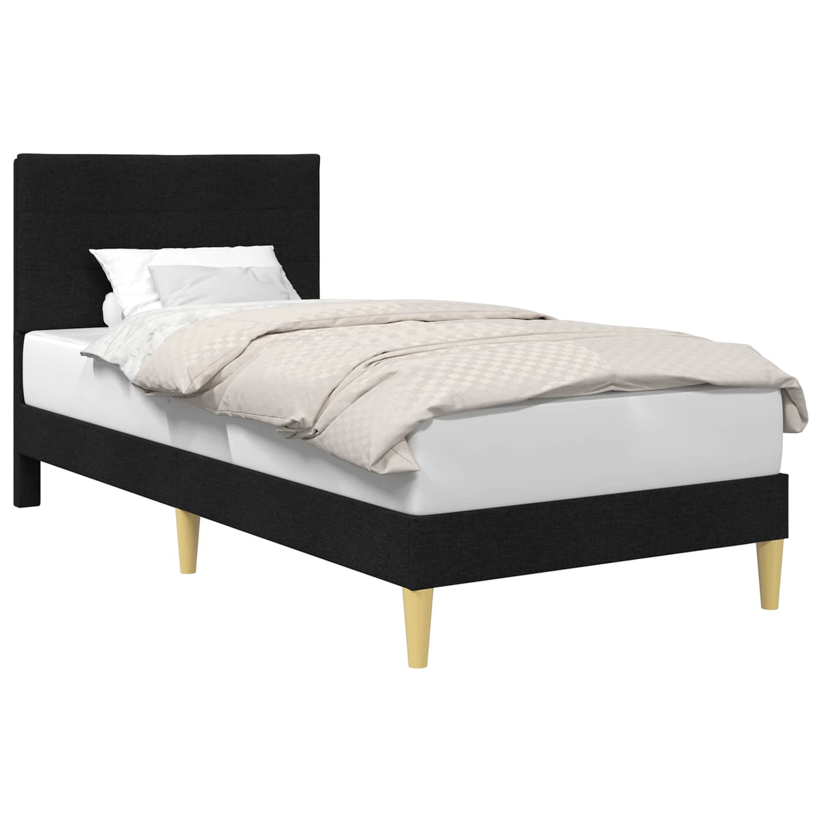 Sengestel med hovedgærde Sort 90 x 190 cm Stof
