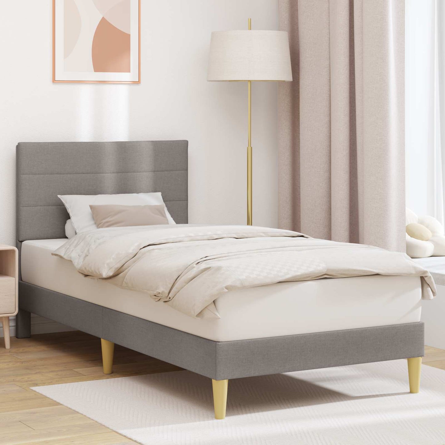 Sengestel med hovedgærde Gråbrun 90 x 190 cm Stof