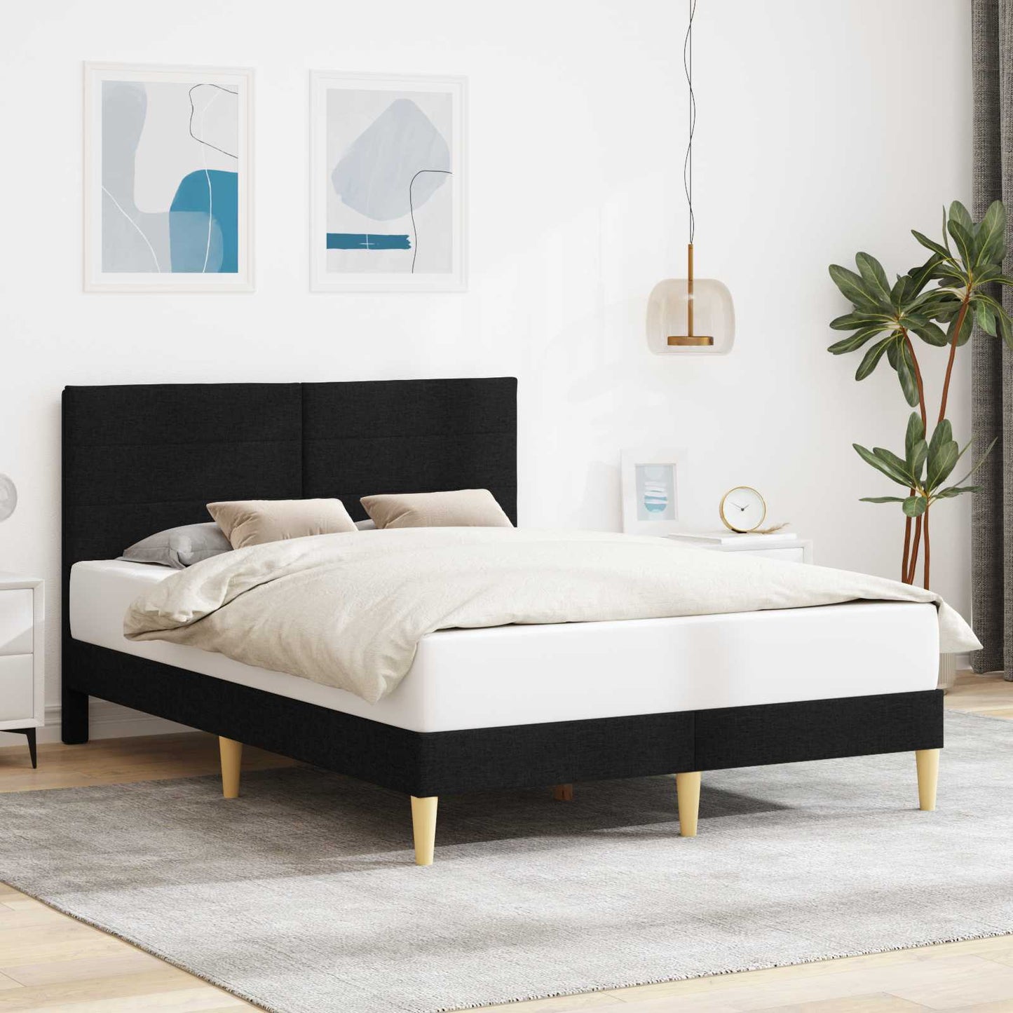 Sengestel med hovedgærde Sort 160 x 200 cm Stof