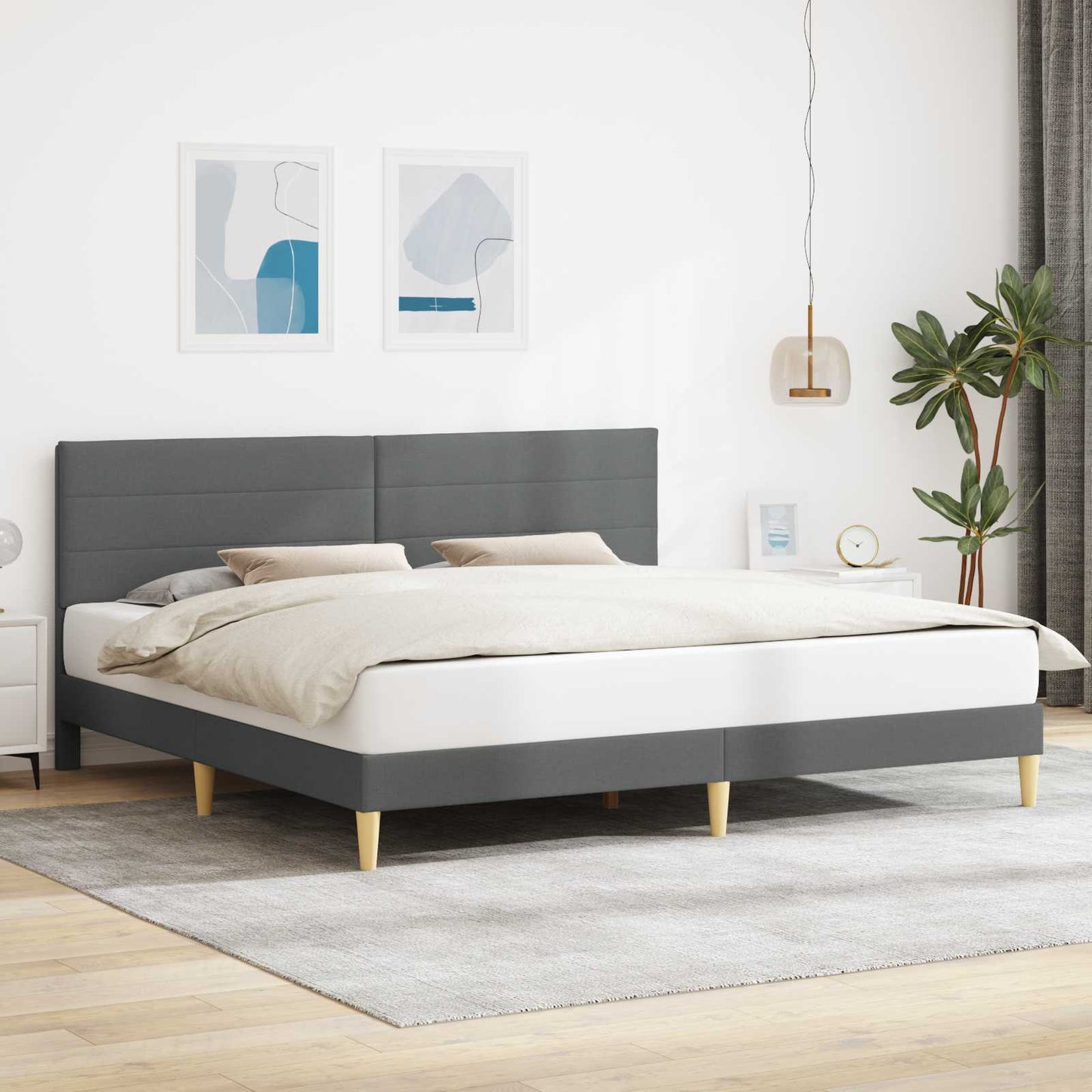 Sengestel med hovedgærde Mørkegrå 183 x 213 cm Stof