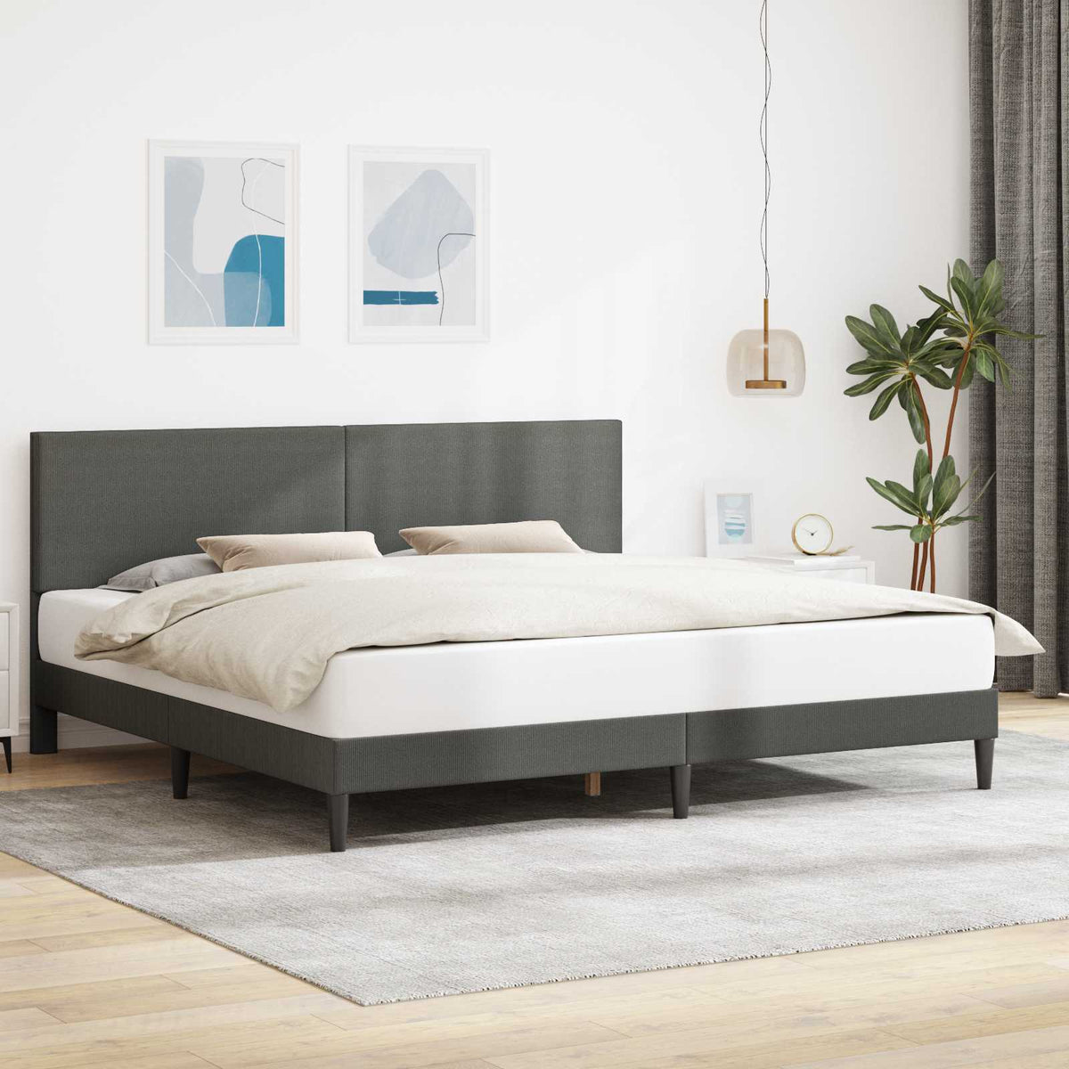 Sengestel med hovedgærde Mørkegrå 180 x 200 cm Velourstof