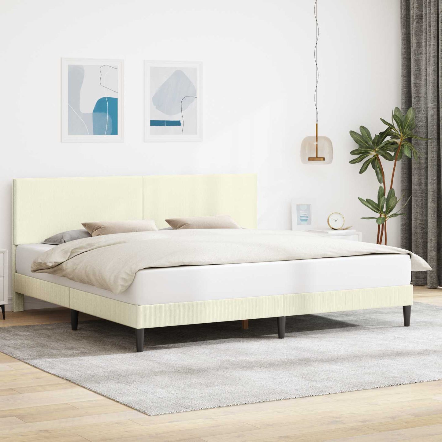 Sengestel med hovedgærde Cremefarvet 180 x 200 cm Velourstof