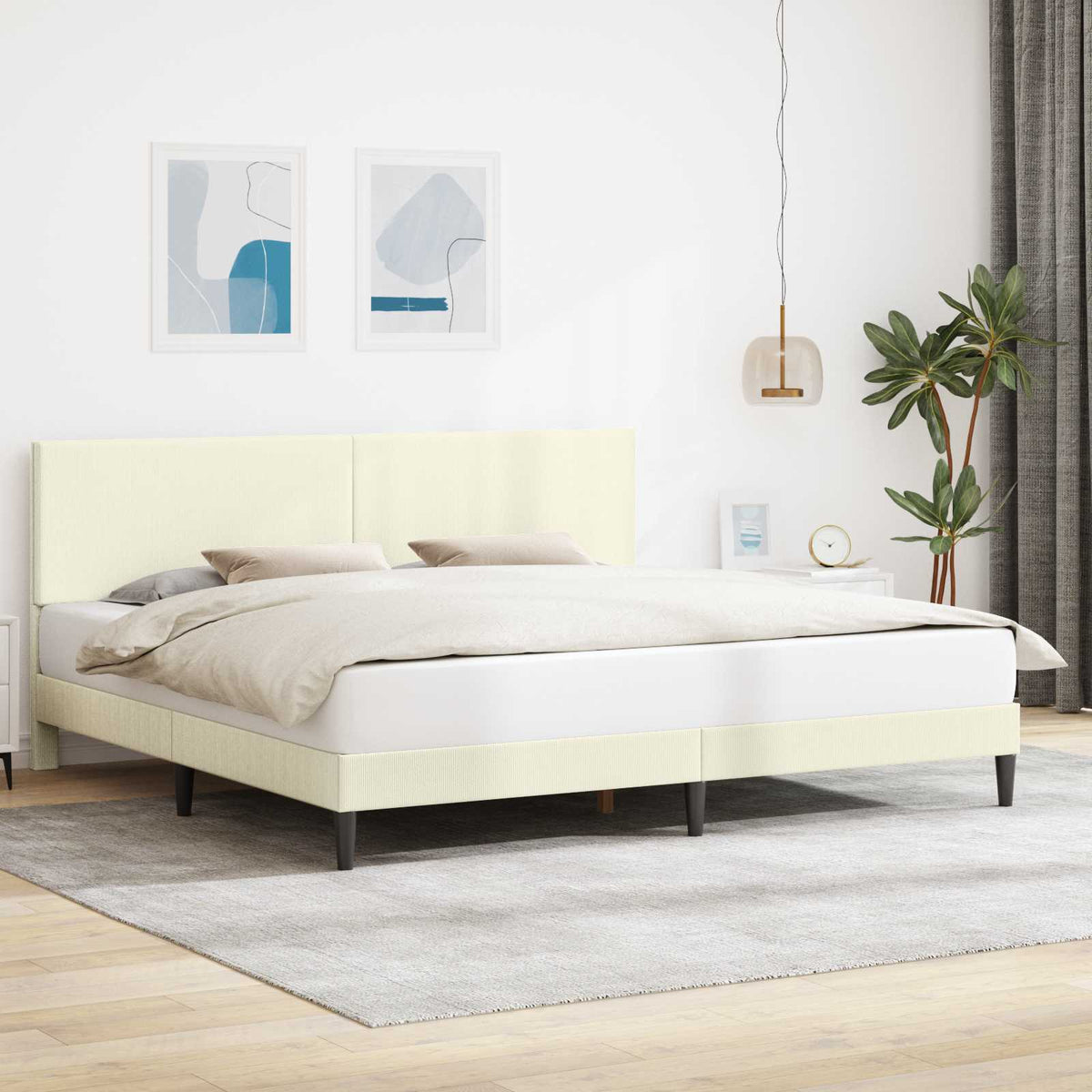 Sengestel med hovedgærde Cremefarvet 200 x 200 cm Velourstof