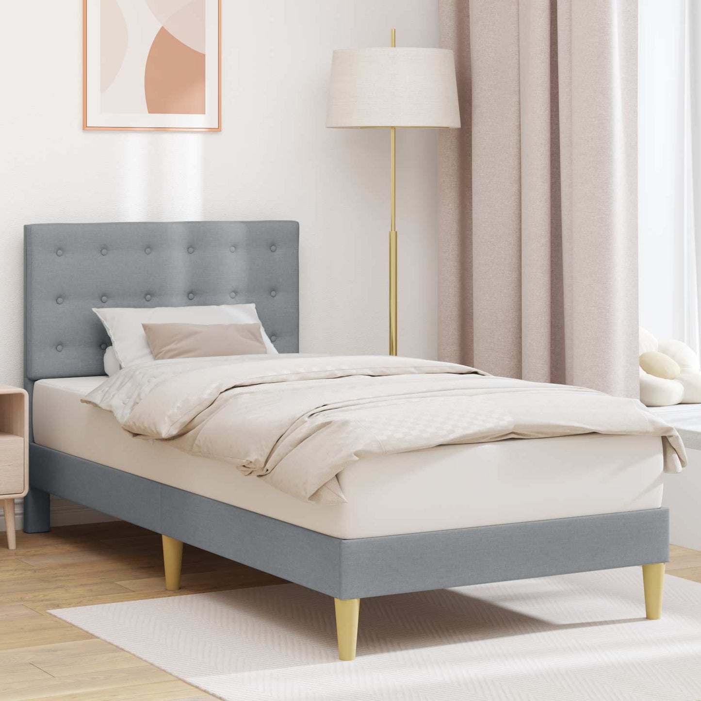 Sengestel med hovedgærde Lysegrå 100 x 200 cm Stof