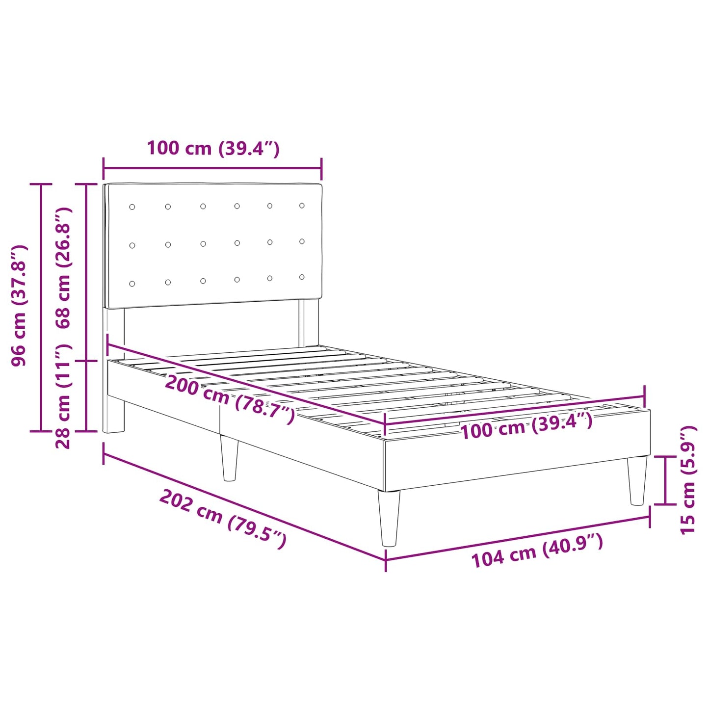 Sengestel med hovedgærde Lysegrå 100 x 200 cm Stof