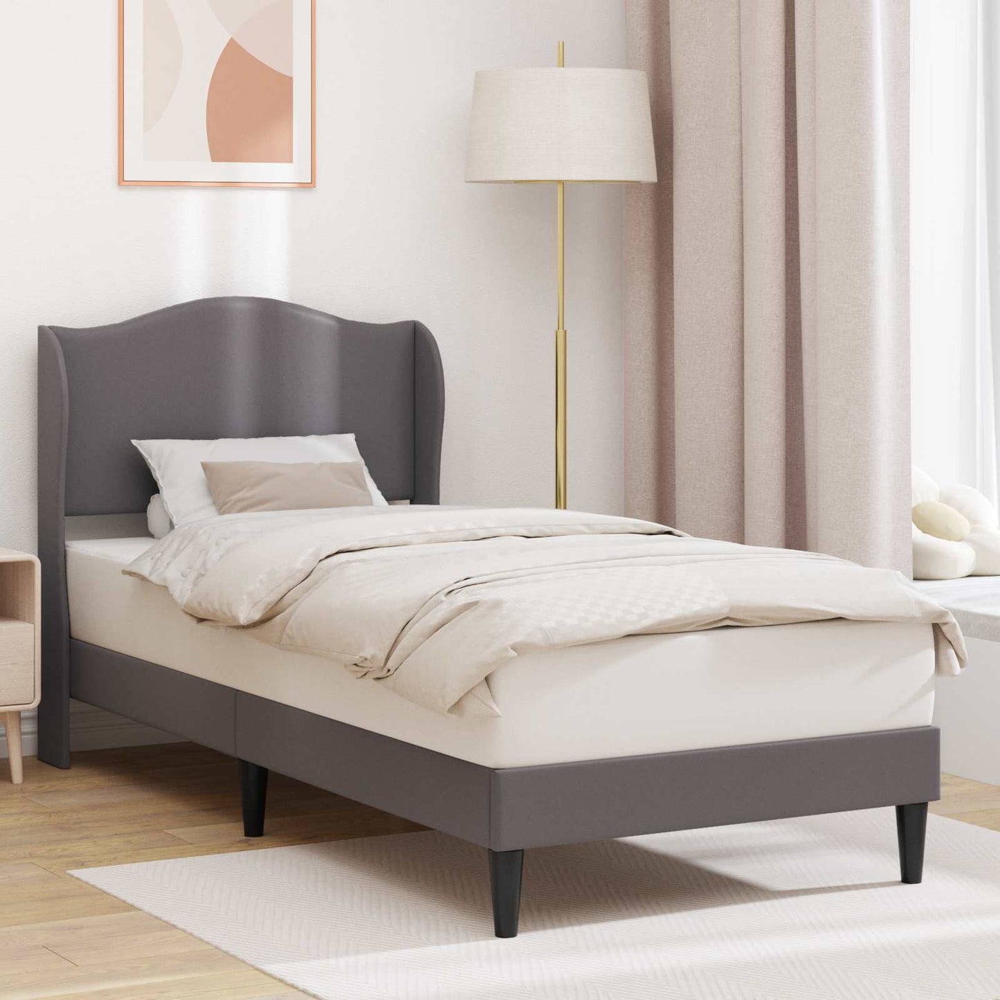 Sengestel med hovedgærde Grå 100 x 200 cm Kunstlæder