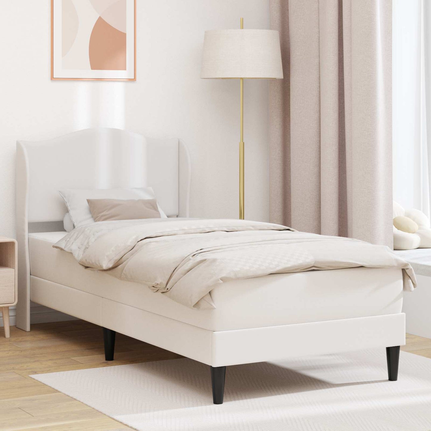 Sengestel med hovedgærde Hvid 100 x 200 cm Kunstlæder