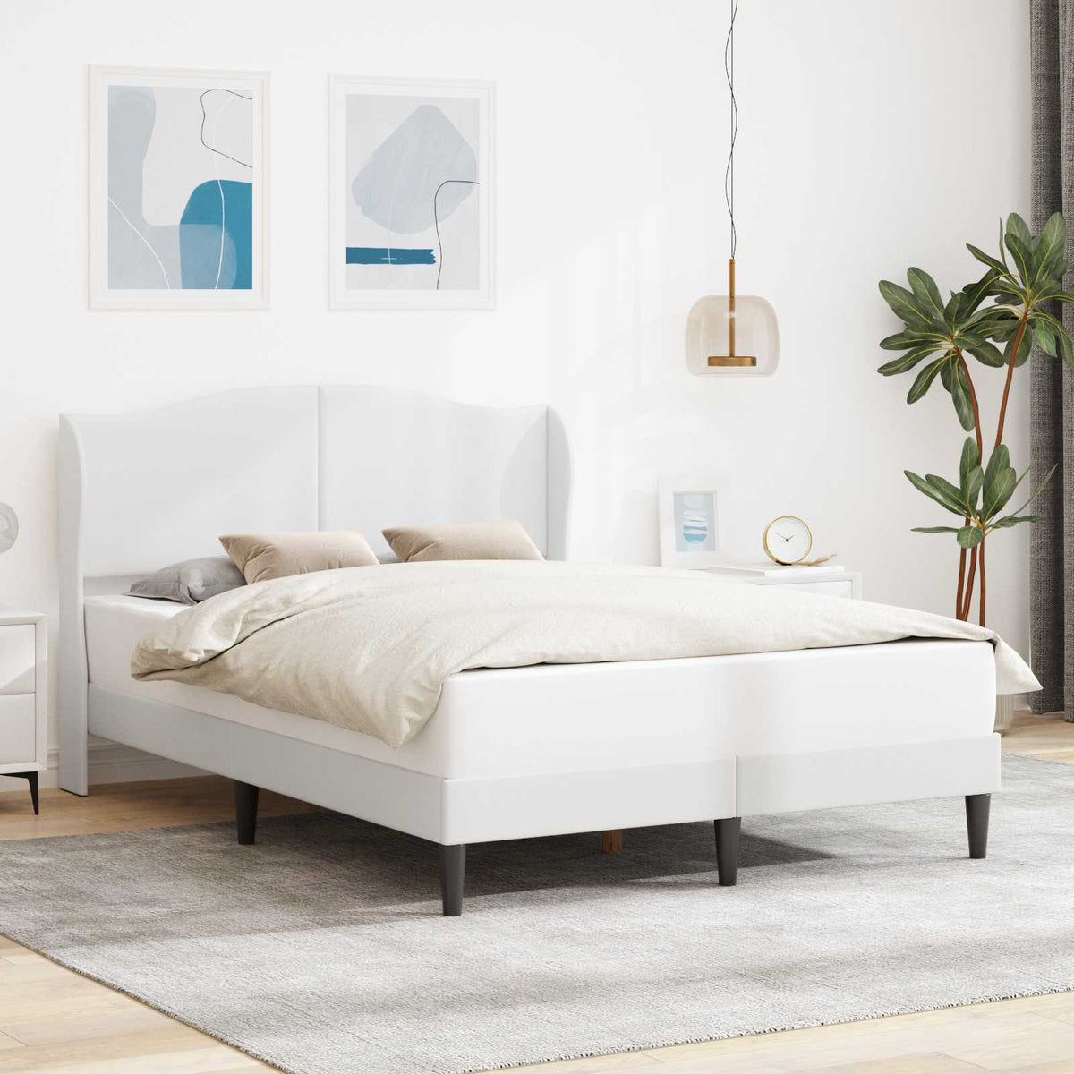 Sengestel med hovedgærde Hvid 120 x 190 cm Kunstlæder