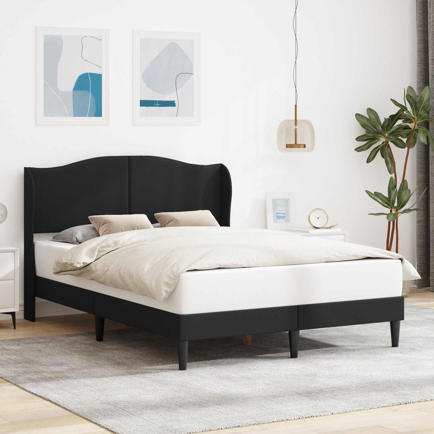 Sengestel med hovedgærde Sort 140 x 190 cm Kunstlæder