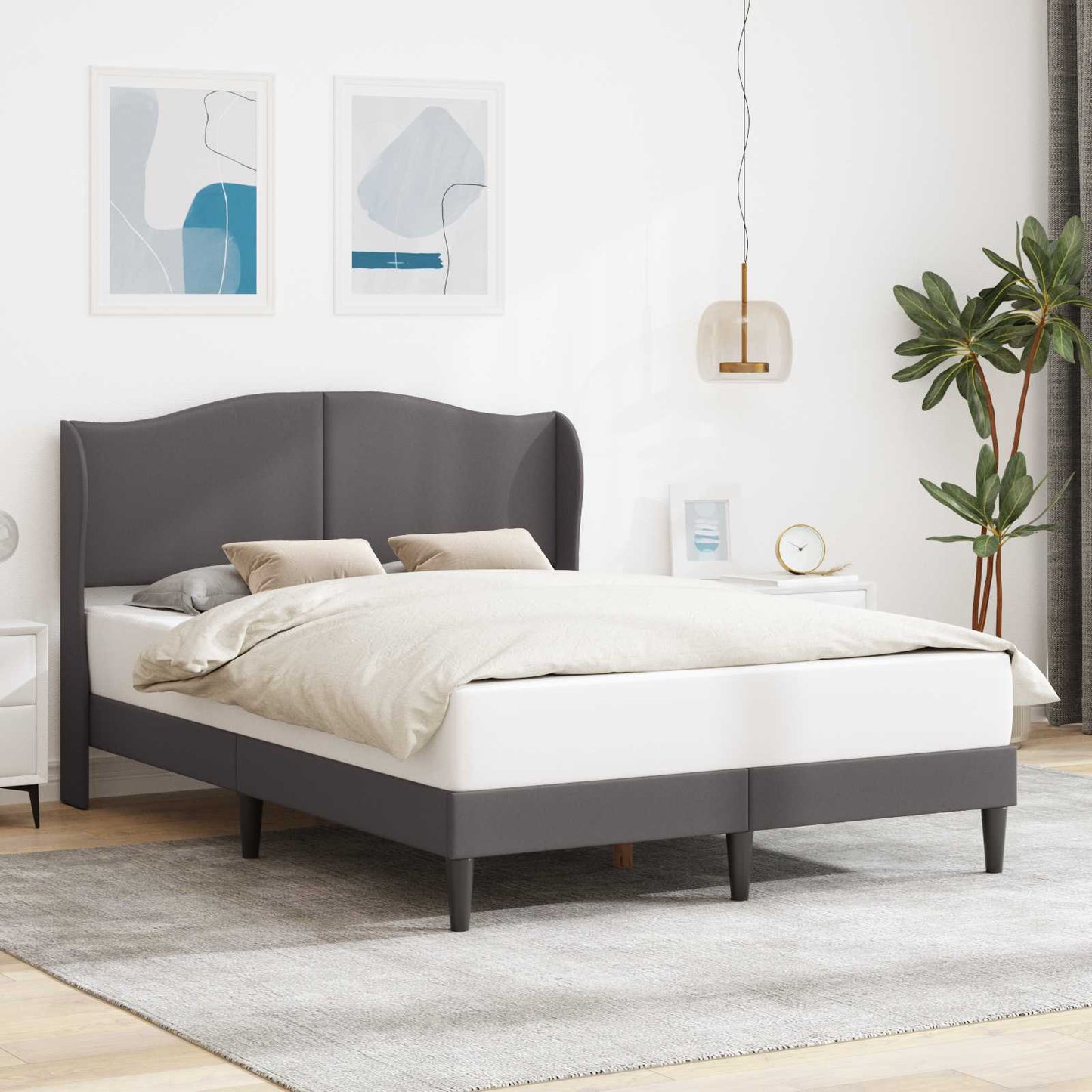 Sengestel med hovedgærde Grå 160 x 200 cm Kunstlæder