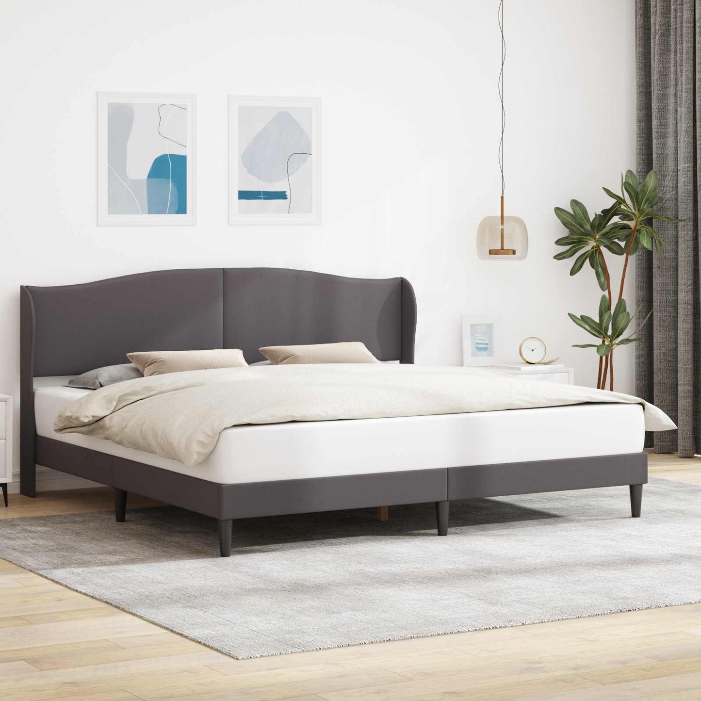Sengestel med hovedgærde Grå 200 x 200 cm Kunstlæder