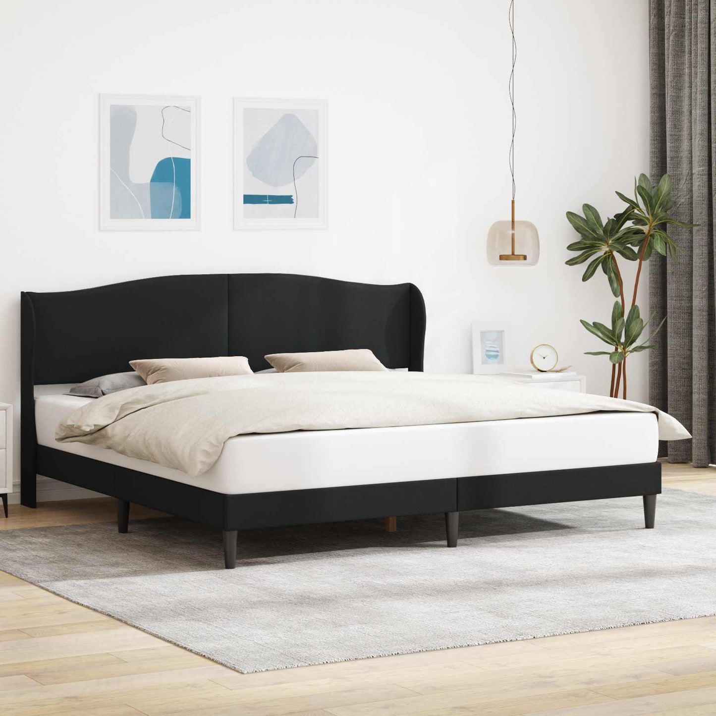 Sengestel med hovedgærde Sort 200 x 200 cm Kunstlæder