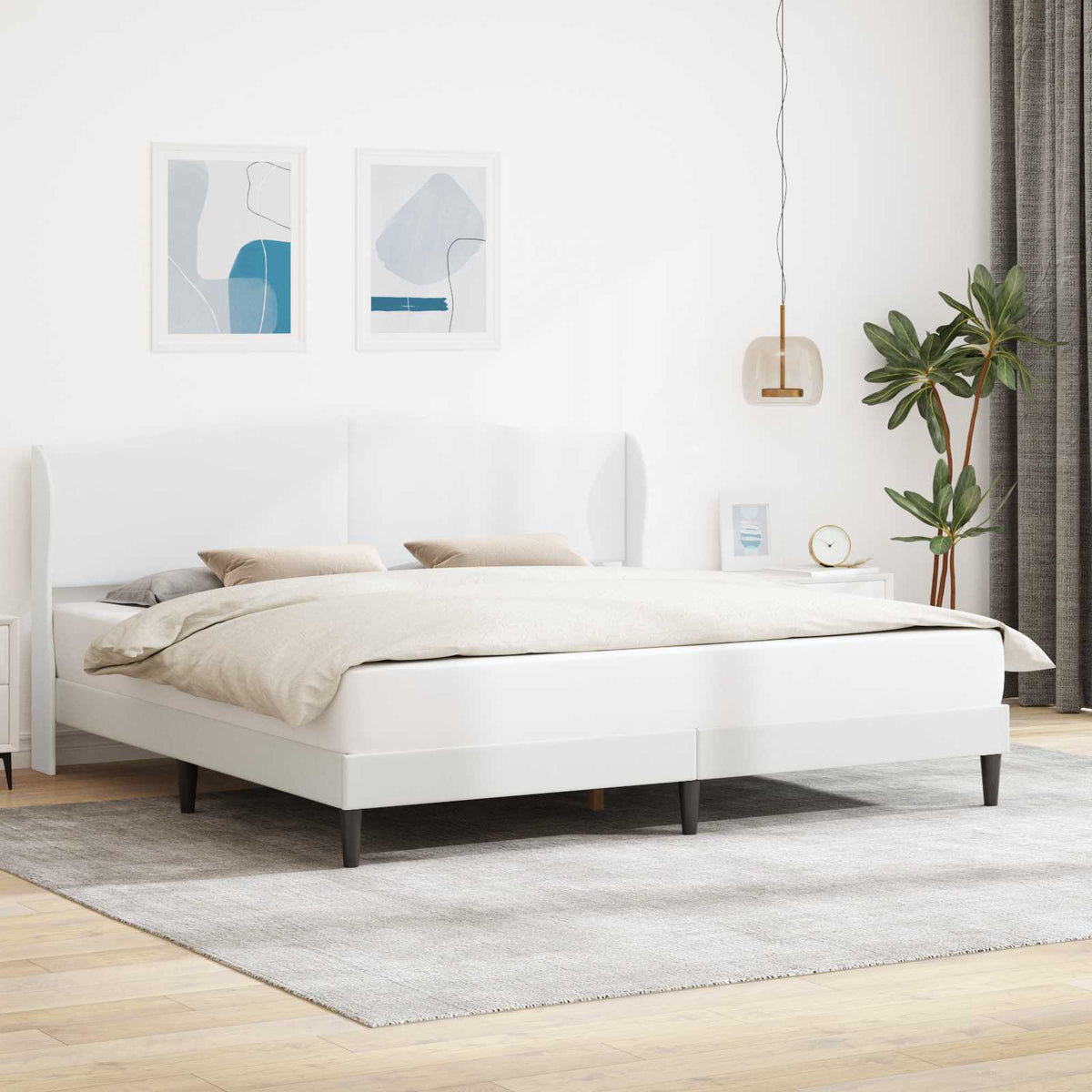Sengestel med hovedgærde Hvid 200 x 200 cm Kunstlæder