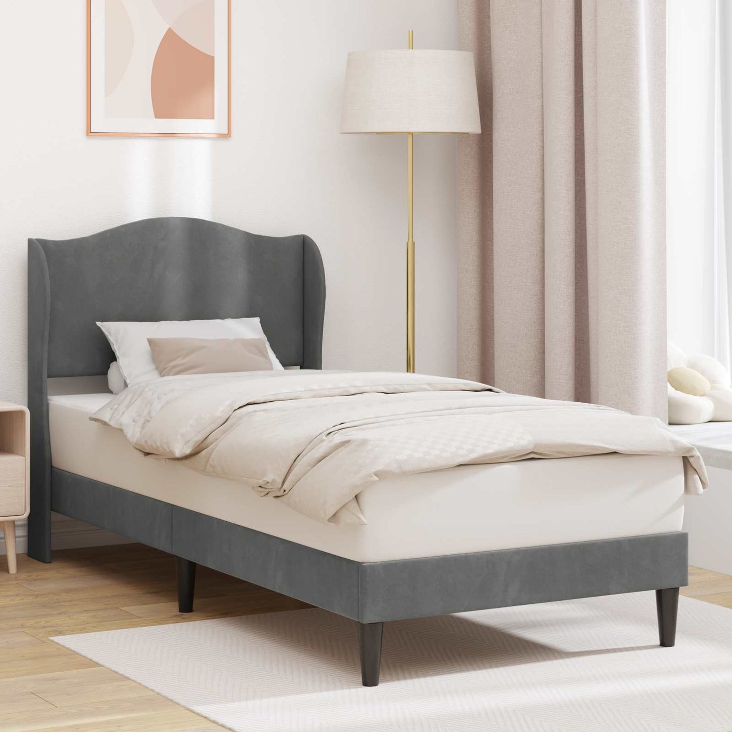 Sengestel med hovedgærde Mørkegrå 80 x 200 cm Fløjl