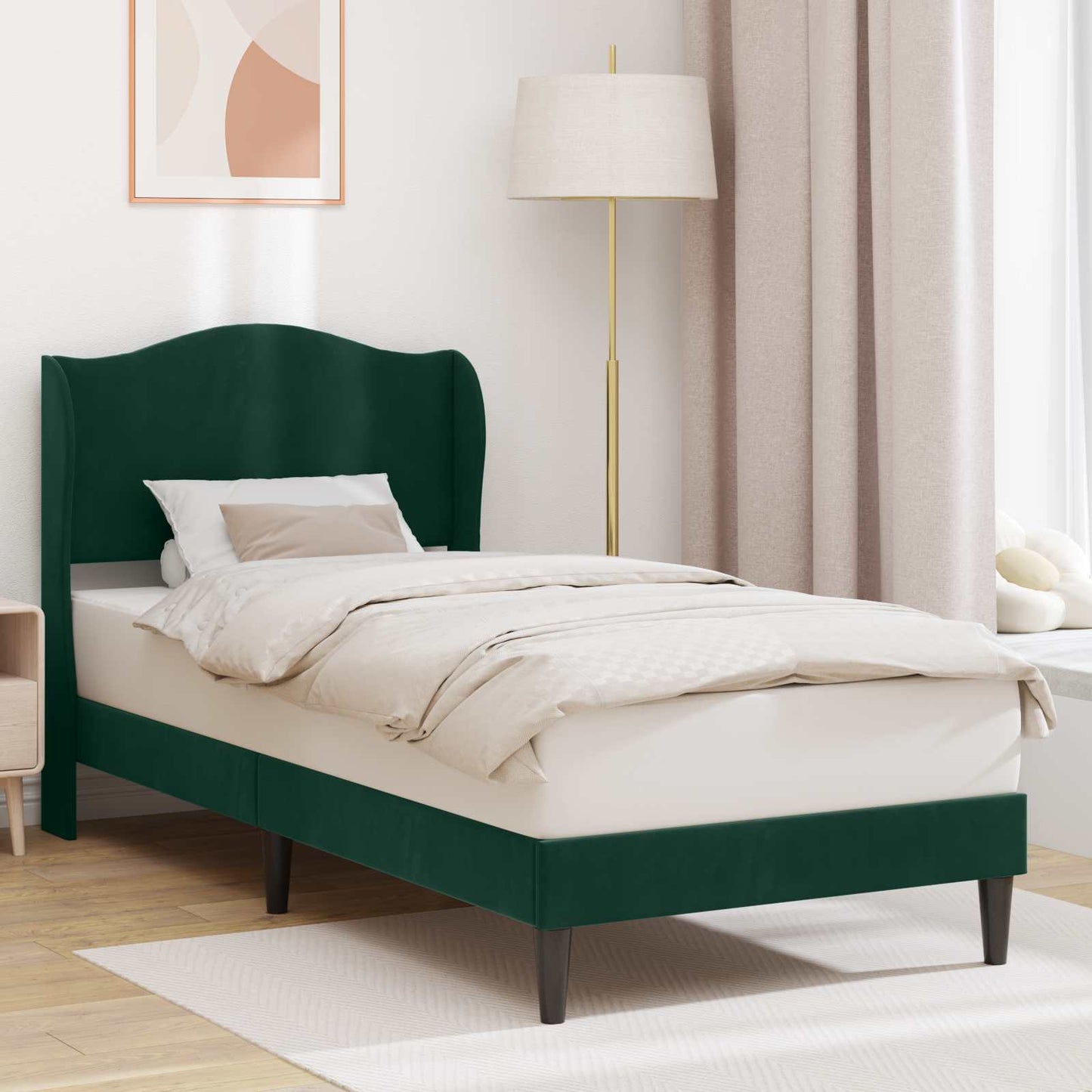 Sengestel med hovedgærde Mørkegrøn 90 x 190 cm Fløjl