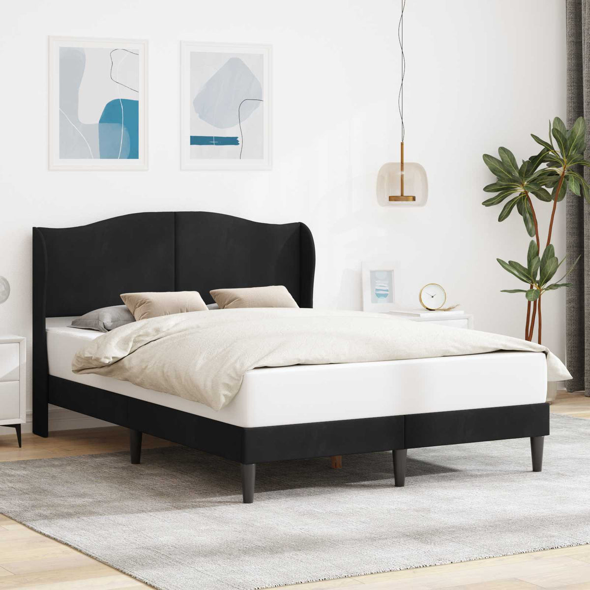 Sengestel med hovedgærde Sort 140 x 190 cm Fløjl