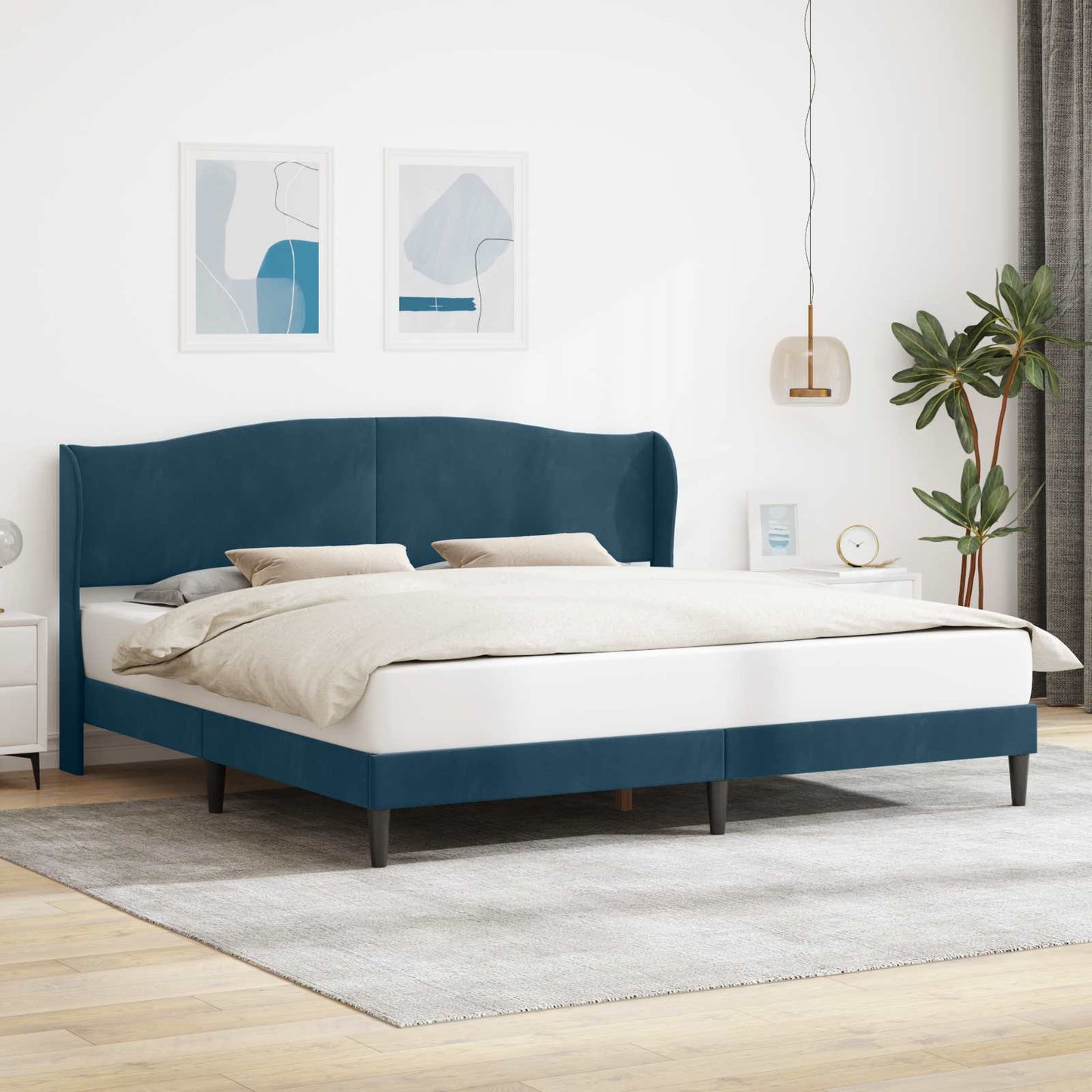 Sengestel med hovedgærde Blå 180 x 200 cm Fløjl