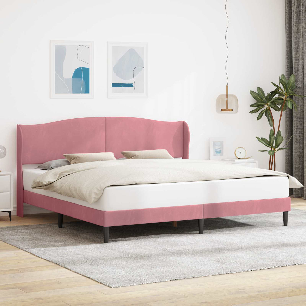 Sengestel med hovedgærde Lyserød 200 x 200 cm Fløjl