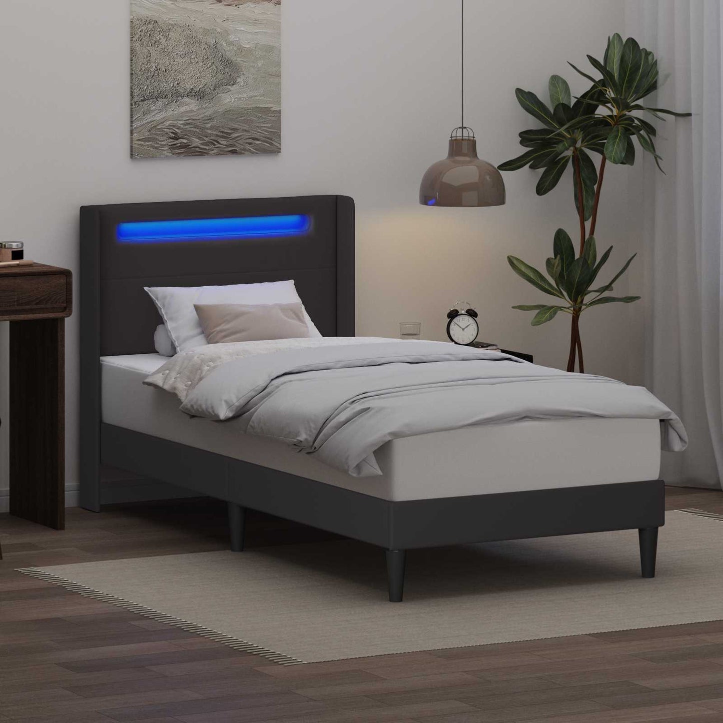 Sengestel med LED-lysstrimler Grå 80 x 200 cm Kunstlæder